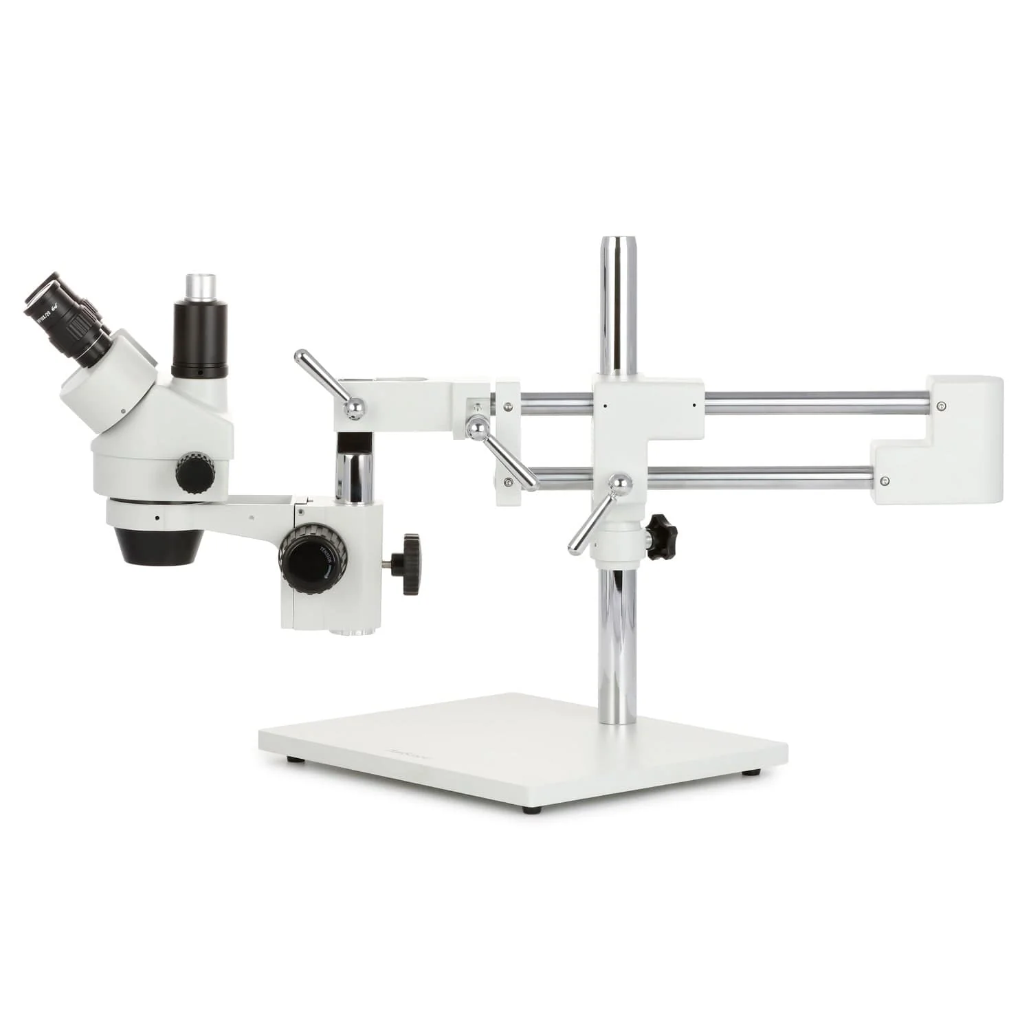 AmScope SM-4 Series Simul-Focal Zoom Trinocular Stereo Microscope with 150W Halogen Dual Fiber Gooseneck Lights and HDMI Camera on Double Arm Boom Stand - Image 11