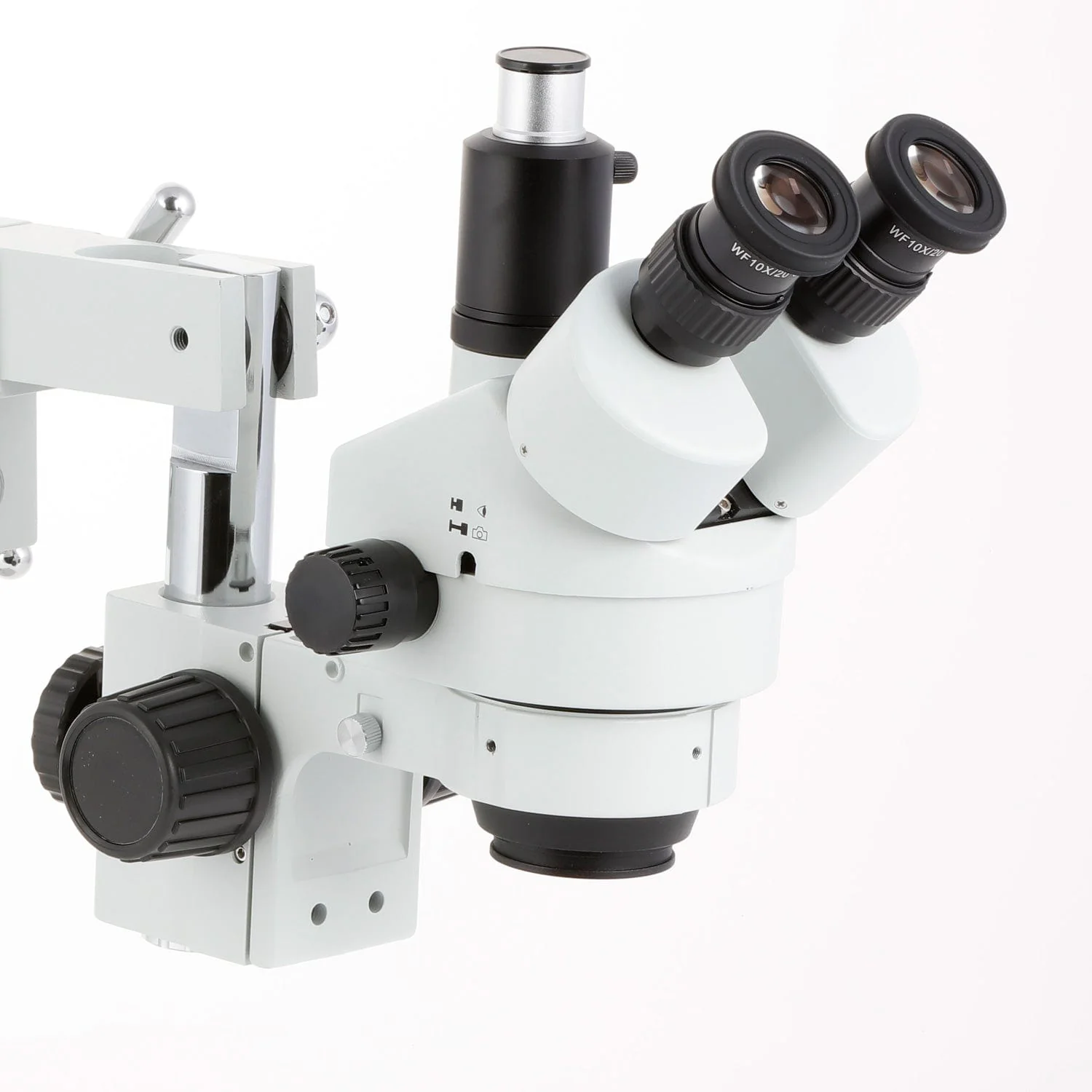 AmScope SM-4 Series Simul-Focal Zoom Trinocular Stereo Microscope with 150W Halogen Dual Fiber Gooseneck Lights and HDMI Camera on Double Arm Boom Stand - Image 7