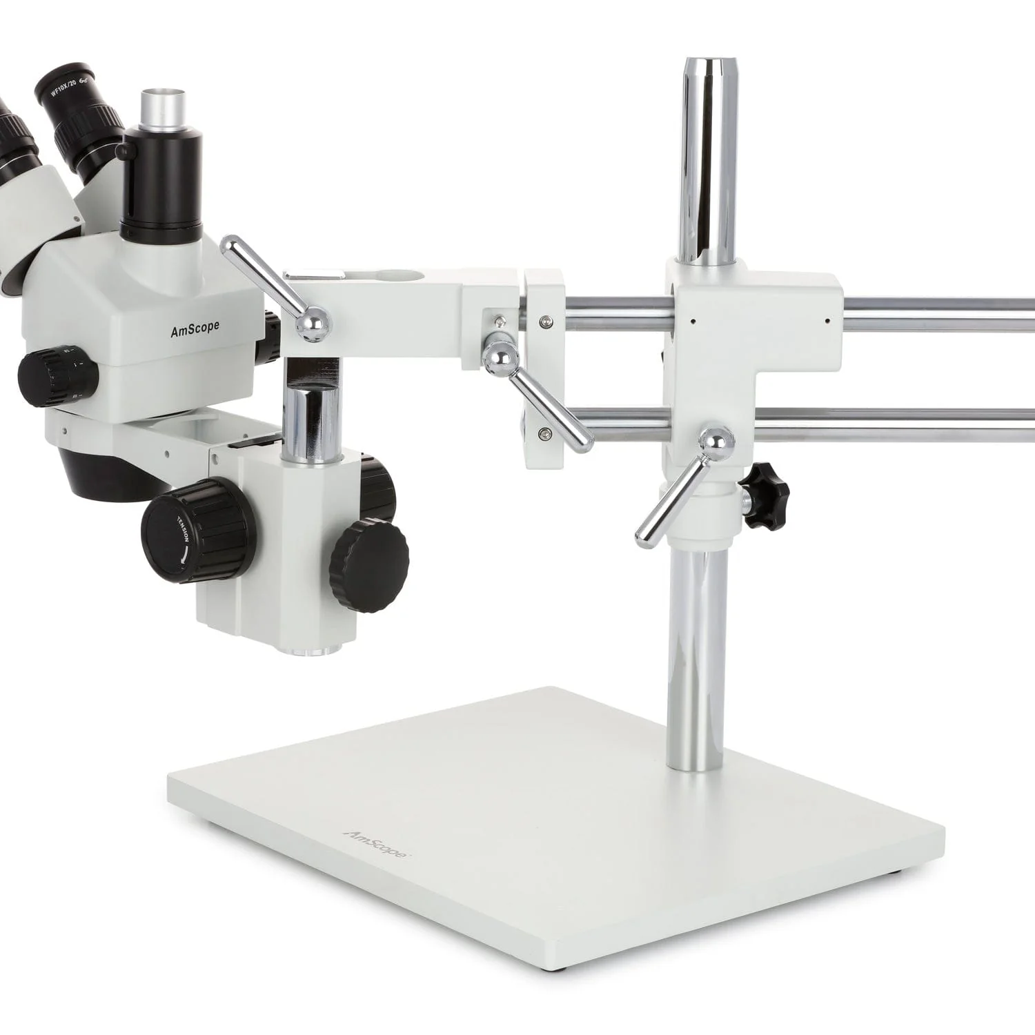 AmScope SM-4 Series Simul-Focal Zoom Trinocular Stereo Microscope with 150W Halogen Dual Fiber Gooseneck Lights and HDMI Camera on Double Arm Boom Stand - Image 8