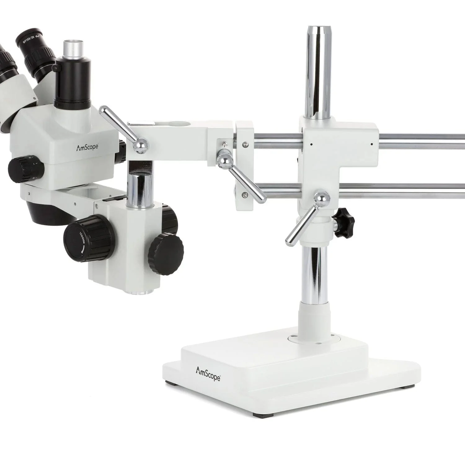 AmScope SM-4 Series Simul-Focal Zoom Trinocular Stereo Microscope with 150W Halogen Ring Light and Auto Focus Camera on Double Arm Boom Stand - Image 11