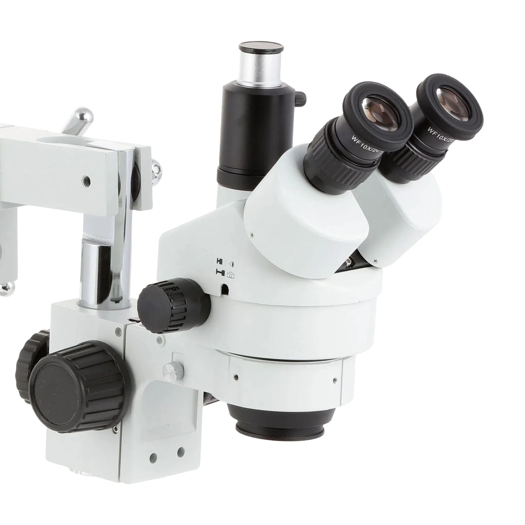 AmScope SM-4 Series Simul-Focal Zoom Trinocular Stereo Microscope with 150W Halogen Ring Light and Auto Focus Camera on Double Arm Boom Stand - Image 7