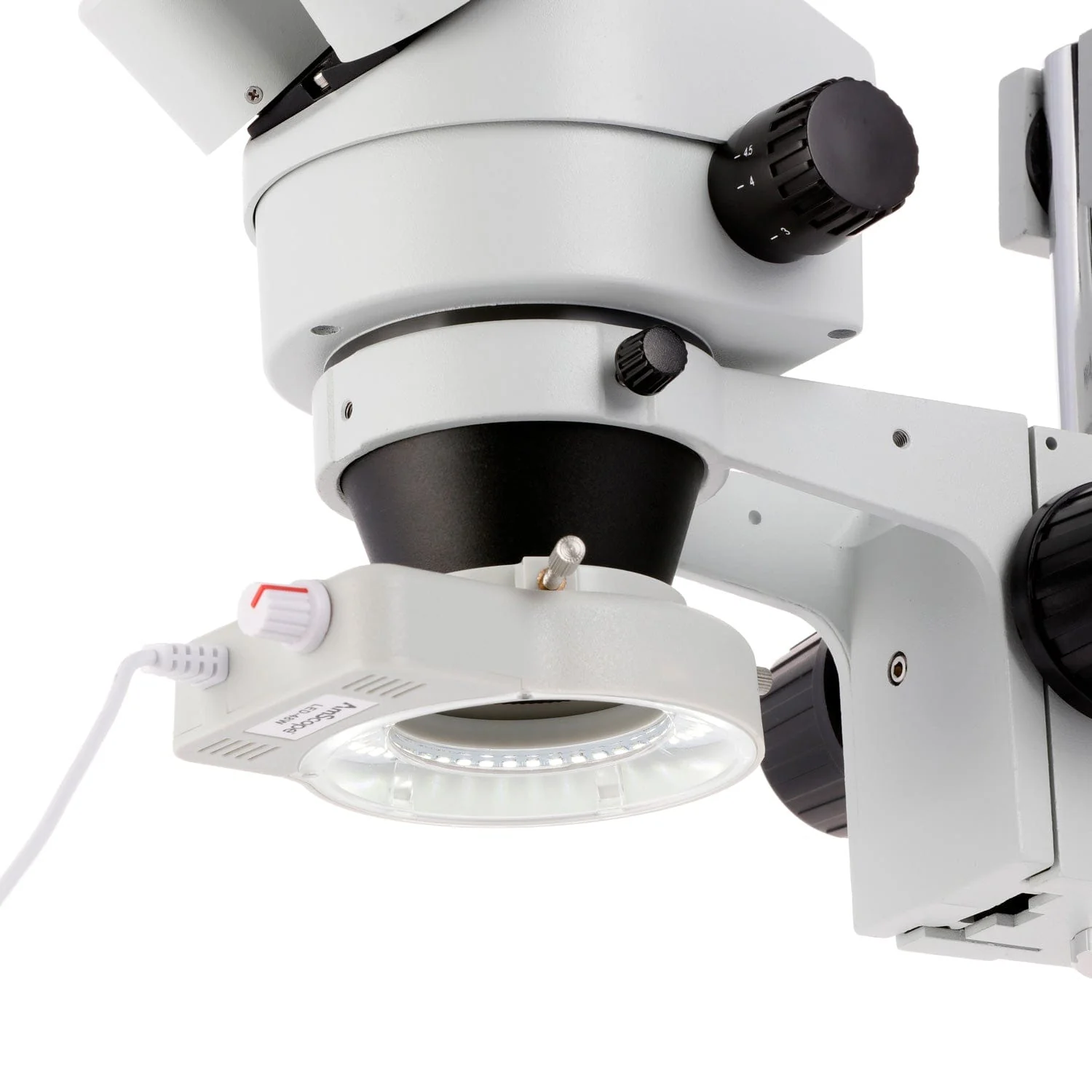 AmScope SM-4 Series Circuit Zoom Trinocular Stereo Microscope 3.5X-90X Magnification on Double Arm Boom Stand with 70-LED Ring Light - Image 4