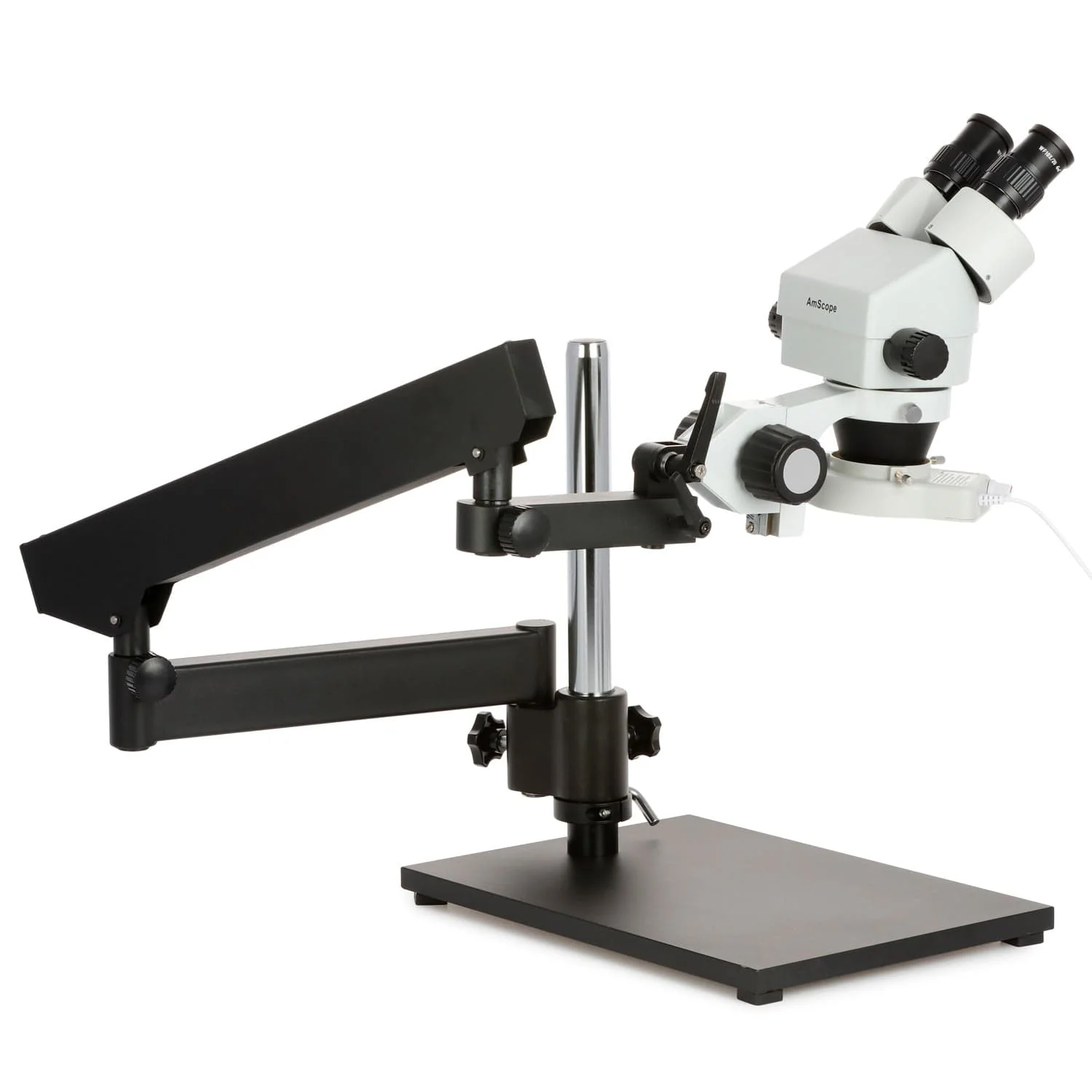 AmScope SM-7B Series Binocular Zoom Stereo Microscope 7X-45X on Articulating Stand with Base Plate and 70-LED Ring Light - Image 4
