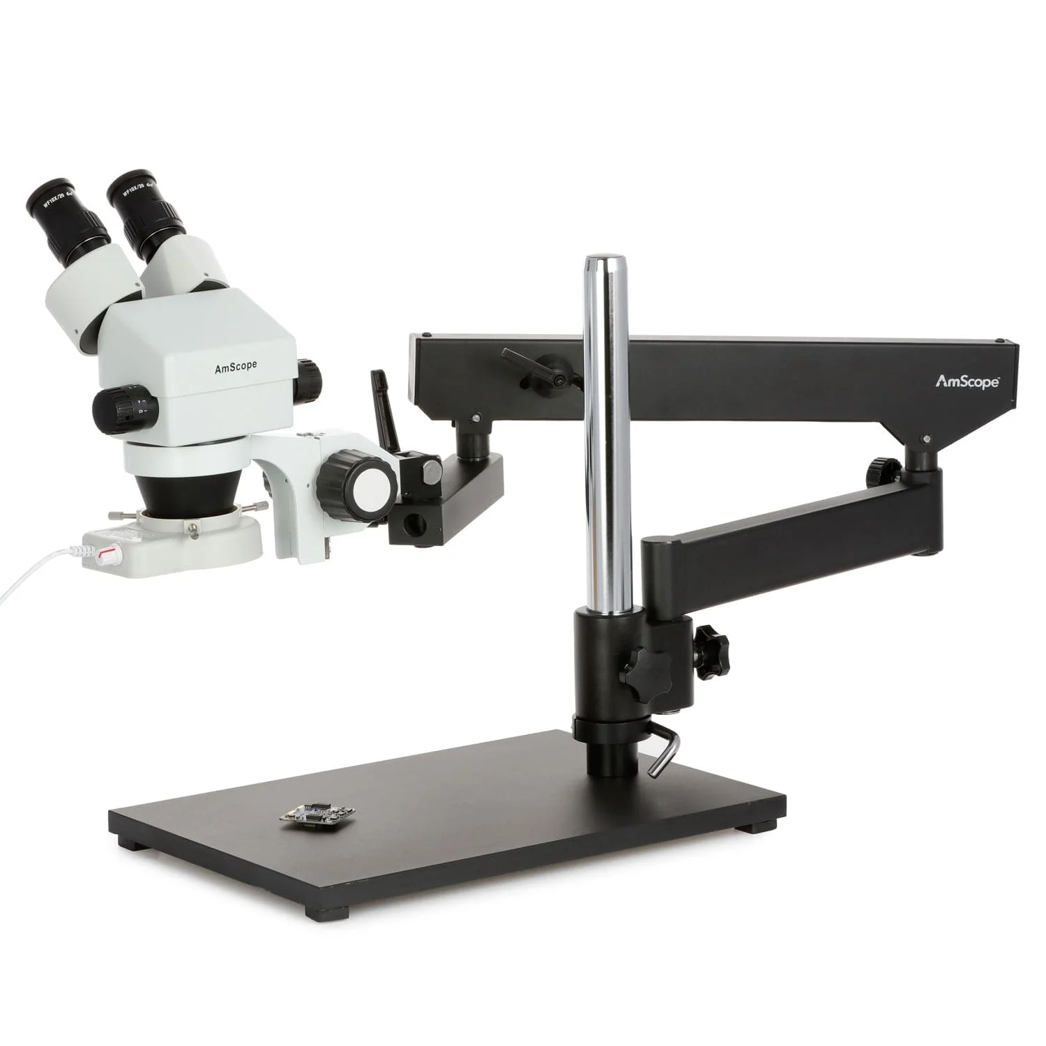 AmScope SM-7B Series Binocular Zoom Stereo Microscope 7X-45X on Articulating Stand with Base Plate and 70-LED Ring Light - Image 5