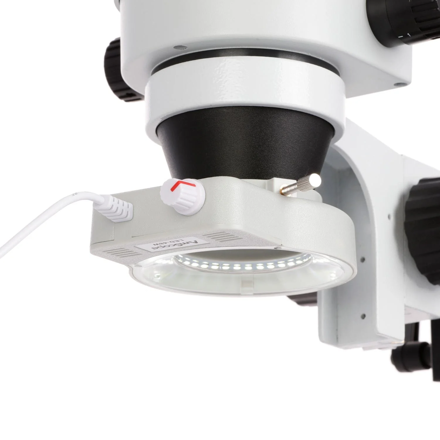 AmScope SM-7 Series Binocular Zoom Microscope 3.5X-90X Magnification on Articulating Stand with Base Plate and 70-LED Ring Light - Image 3