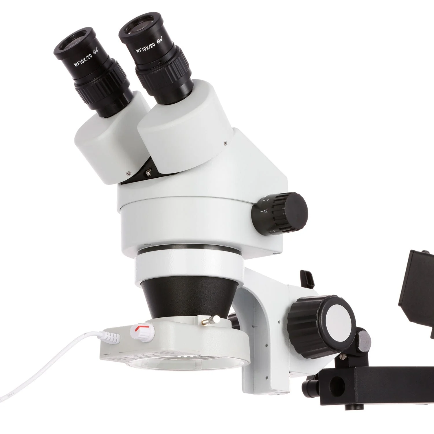 AmScope SM-7 Series Binocular Zoom Microscope 3.5X-90X Magnification on Articulating Stand with Base Plate and 70-LED Ring Light - Image 5