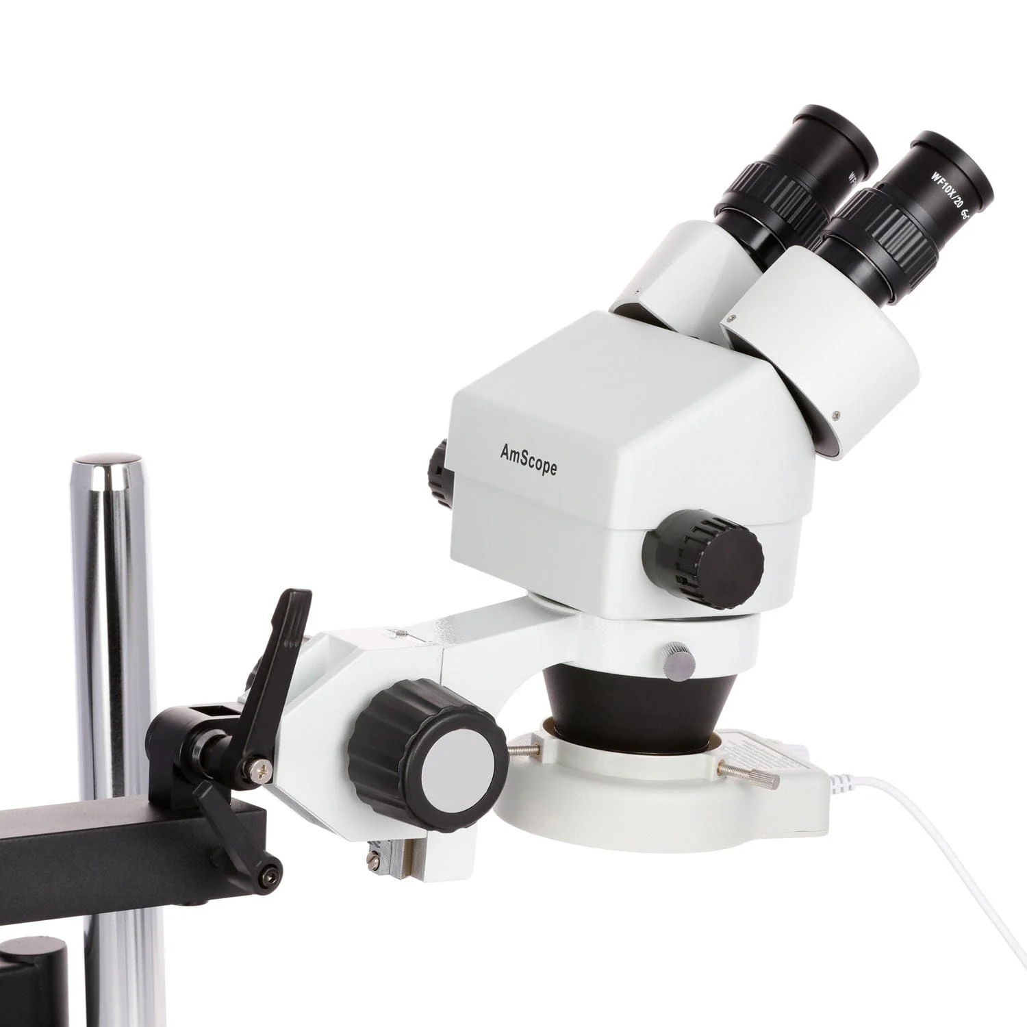 AmScope SM-7 Series Binocular Zoom Microscope 3.5X-90X Magnification on Articulating Stand with Base Plate and 70-LED Ring Light - Image 7