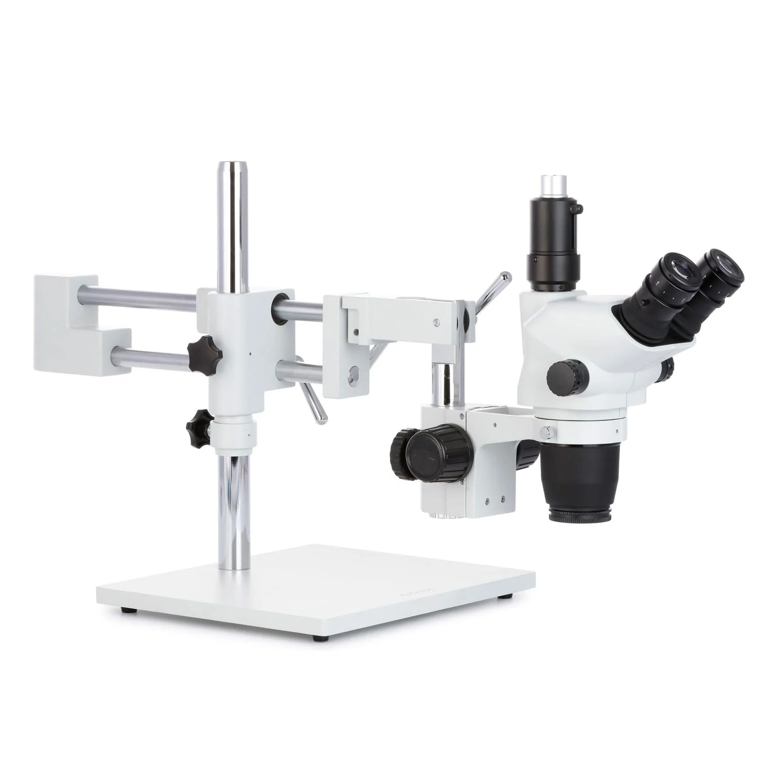 AmScope SZN-4 Series Zoom Trinocular Stereo Microscope 2X-225X on Boom Stand with Shutter Pin, Magnification Lock, & Click Stop Adjustment + Optional USB Camera - Image 13