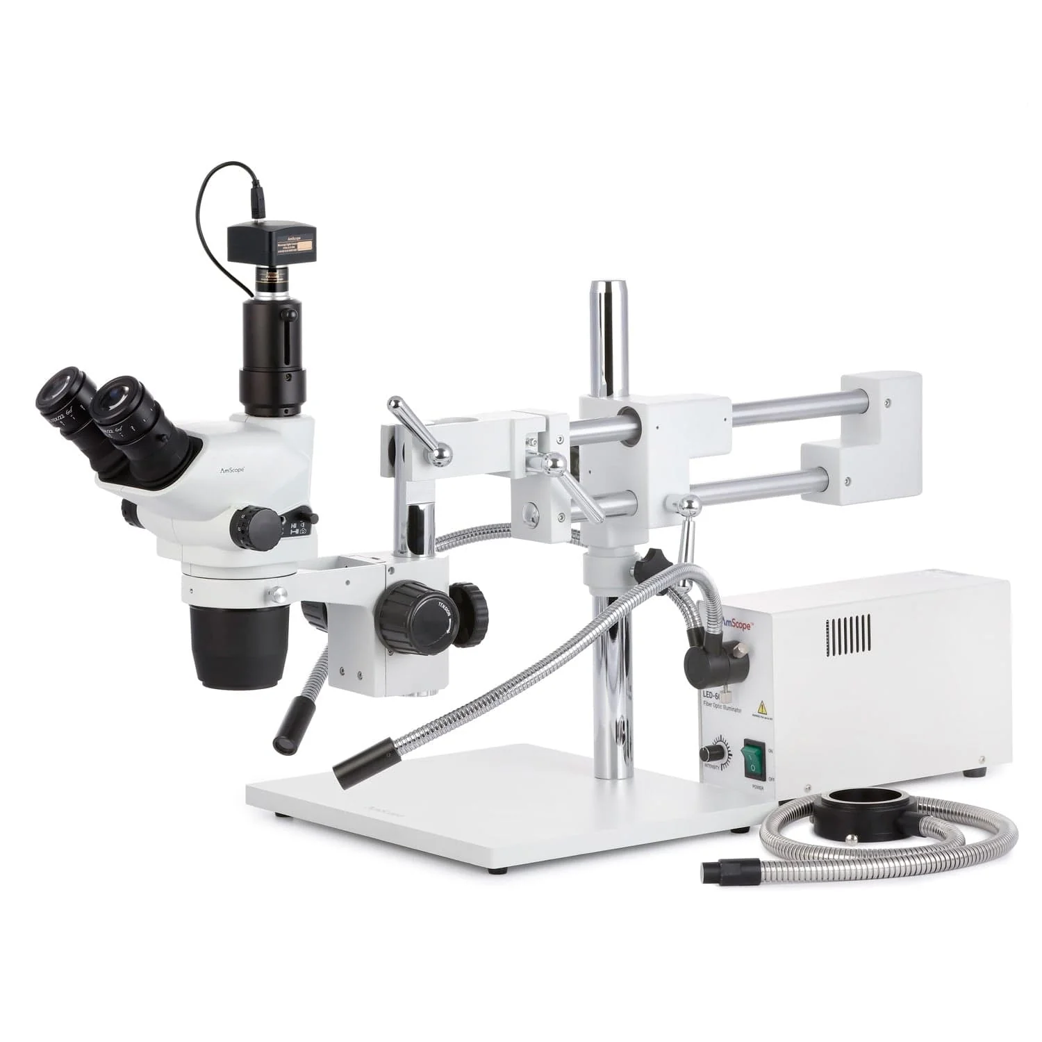 AmScope SZN-4 Series Zoom Trinocular Stereo Microscope 2X-225X on Boom Stand with Shutter Pin, Magnification Lock, & Click Stop Adjustment + Optional USB Camera - Image 9