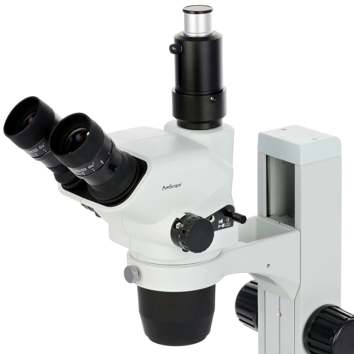 AmScope 6.7X-45X Magnification Trinocular Zoom Stereo Microscope Head w/ Shutter Pin, Magnification Lock, & Click Stop Adjustment - Image 5