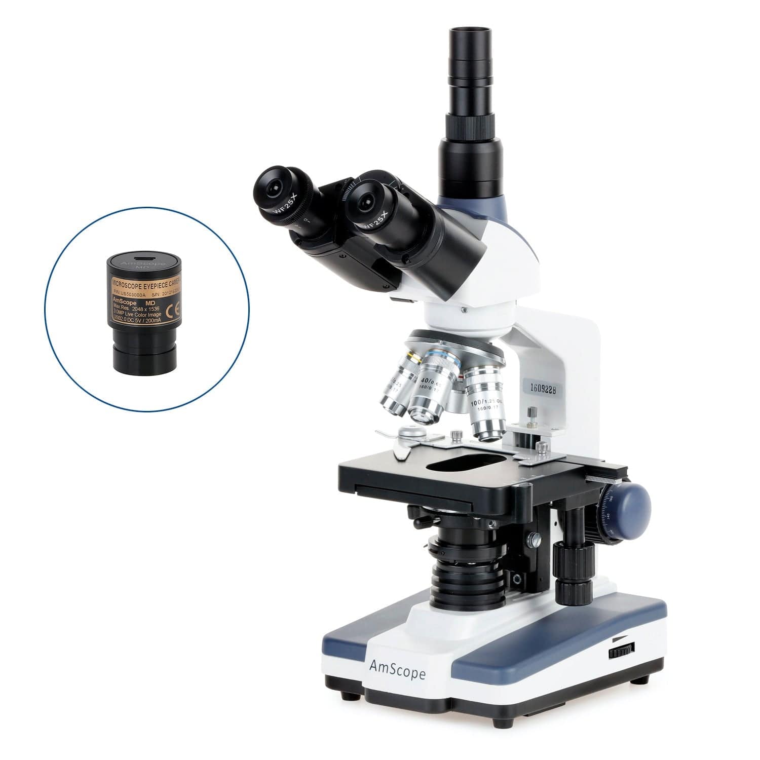 AmScope T120 Series Student and Professional Trinocular Compound Microscope with LED, 3d Mechanical Stage, Siedentopf Head and Optional Digital Camera - Image 2