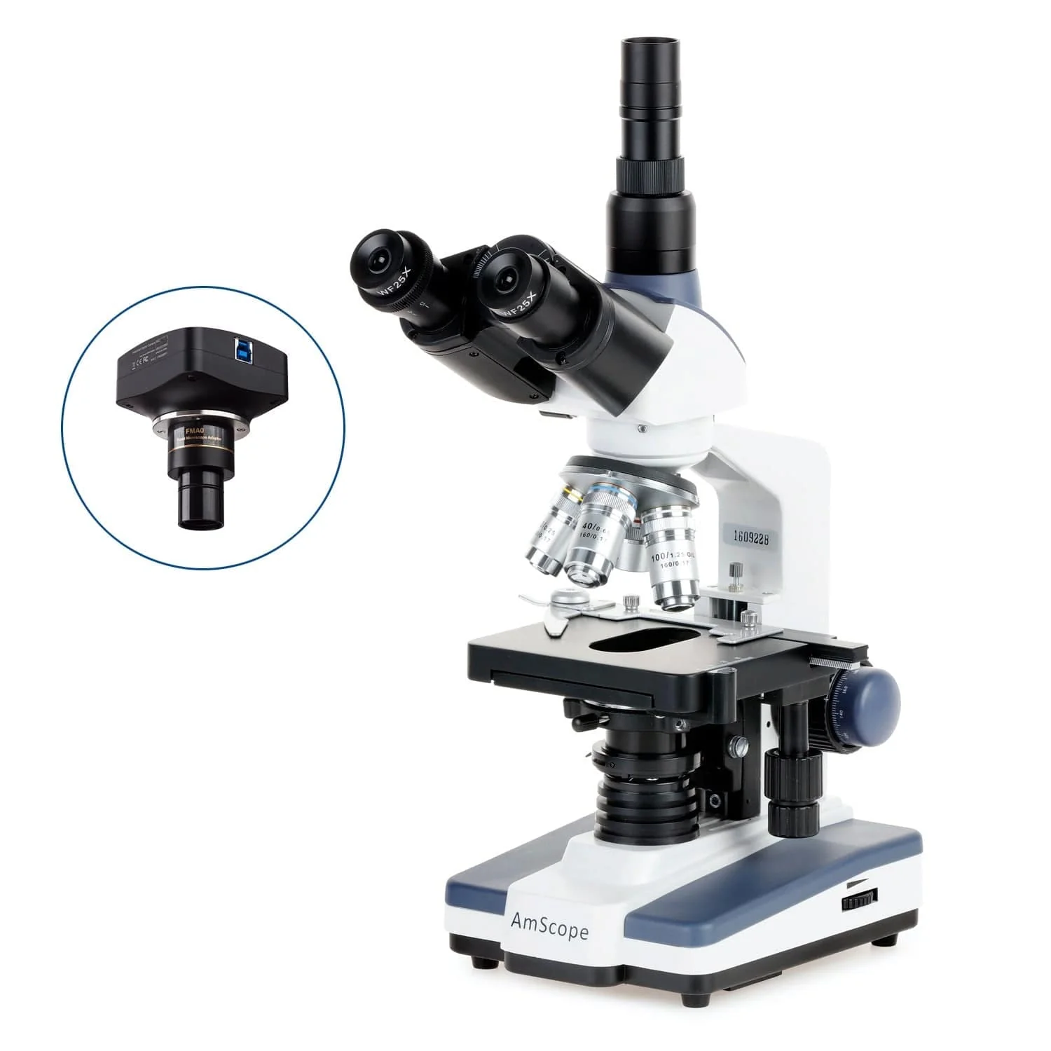 AmScope T120 Series Student and Professional Trinocular Compound Microscope with LED, 3d Mechanical Stage, Siedentopf Head and Optional Digital Camera - Image 3