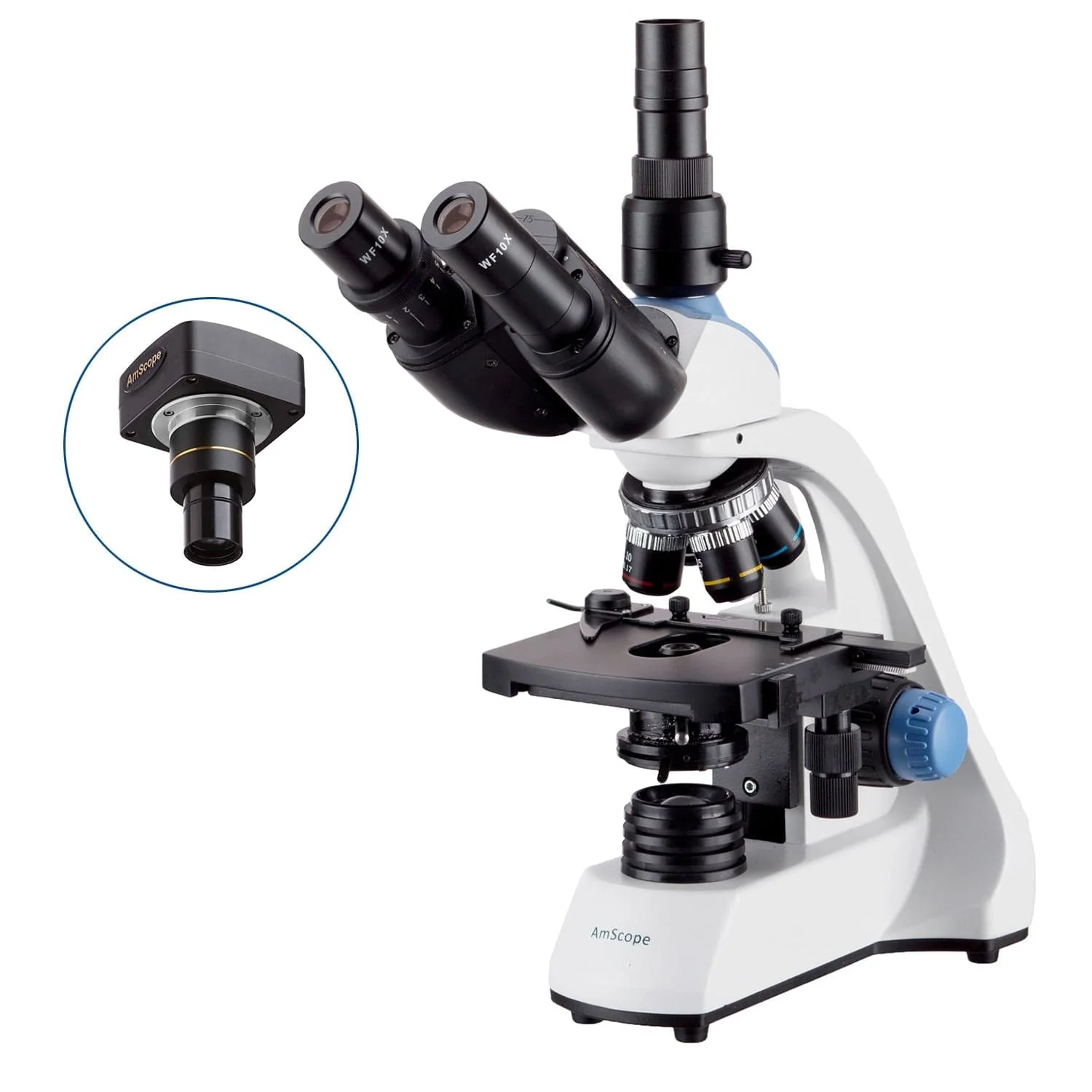 AmScope T250 Series Compact Student and Professional LED Siedentopf Trinocular Compound Microscope with 3D Mechanical Stage and Optional Digital Camera - Image 2