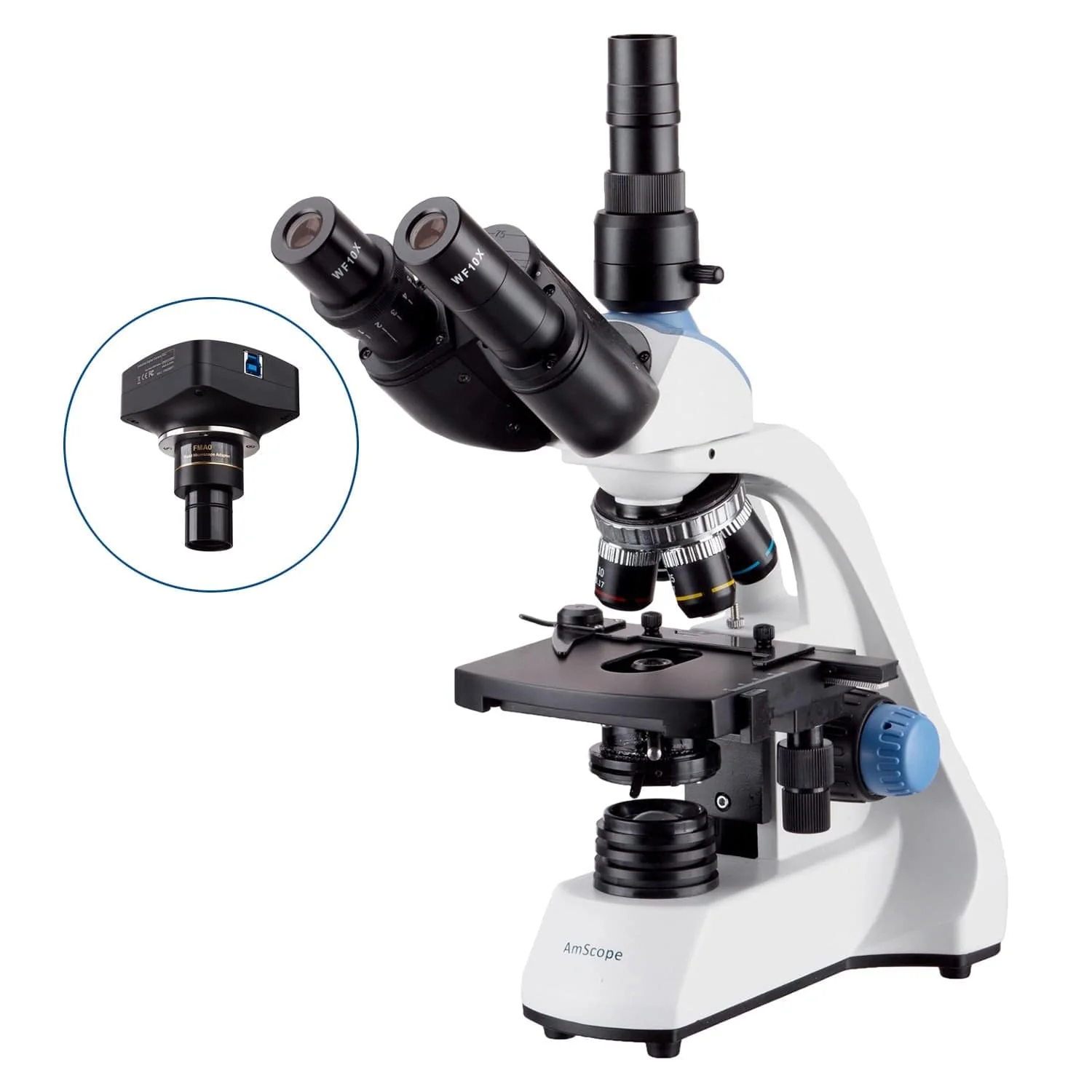 AmScope T250 Series Compact Student and Professional LED Siedentopf Trinocular Compound Microscope with 3D Mechanical Stage and Optional Digital Camera - Image 3