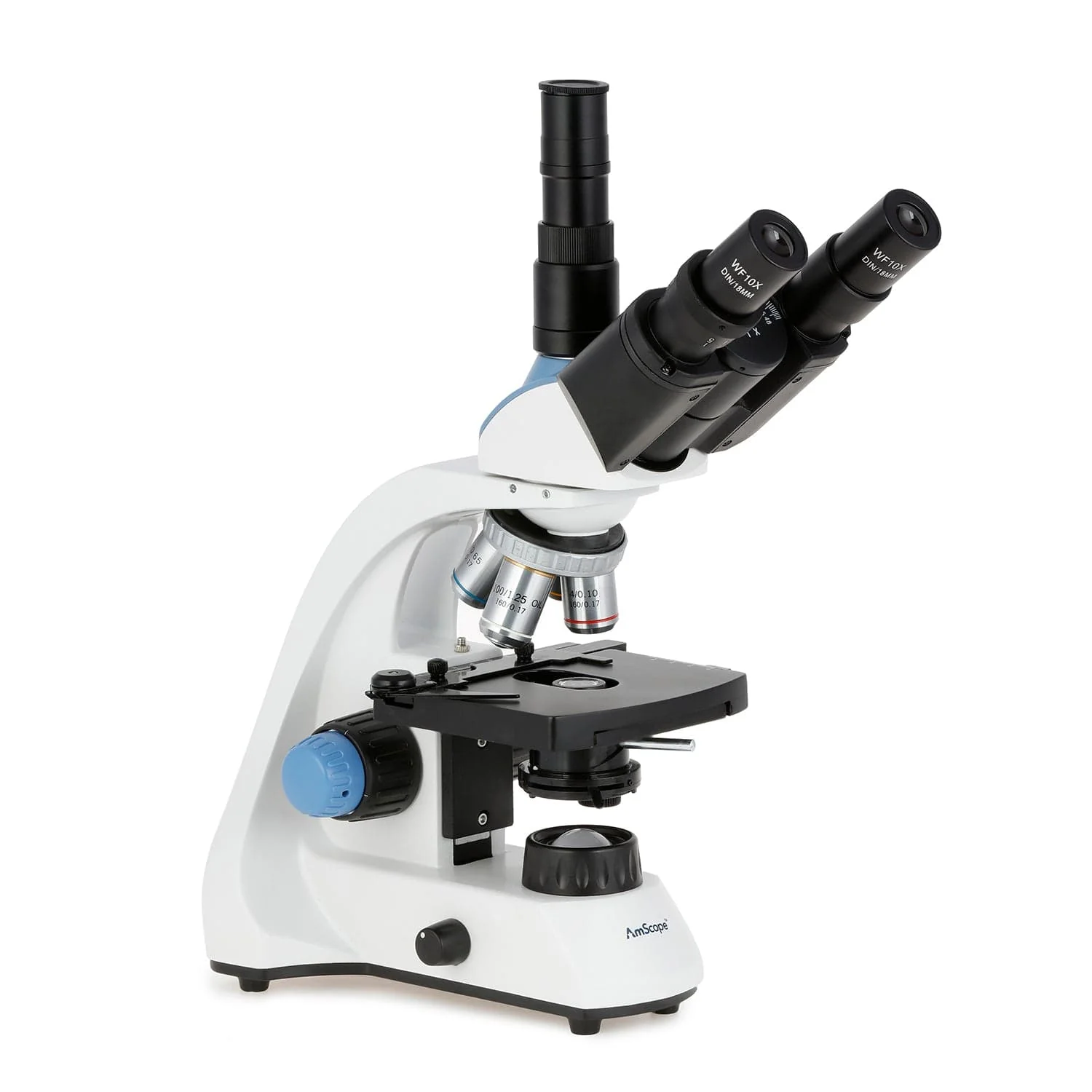 AmScope T250 Series Compact Student and Professional LED Siedentopf Trinocular Compound Microscope with 3D Mechanical Stage and Optional Digital Camera - Image 7