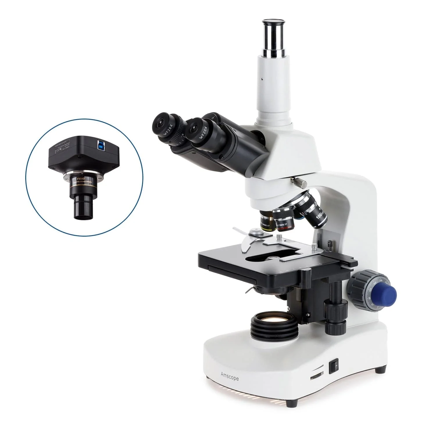 AmScope T340 Series Trinocular Compound Microscope with 3W LED, 3D Mechanical Stage and Optional Digital Camera - Image 3