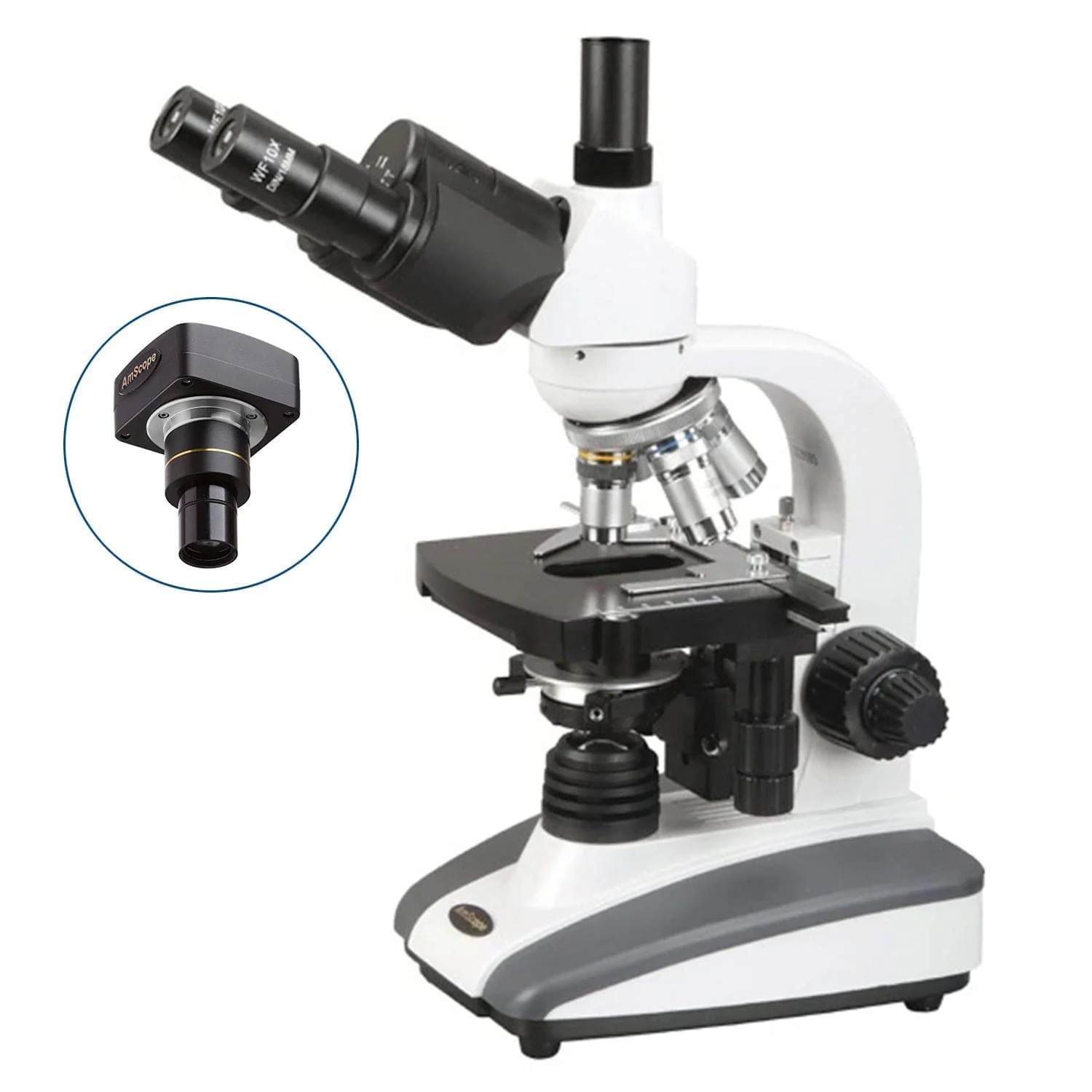 AmScope T360 Series Siedentopf Biological Trinocular Compound Microscope with 1W LED, 3D Mechanical Stage and Optional Digital Camera - Image 2