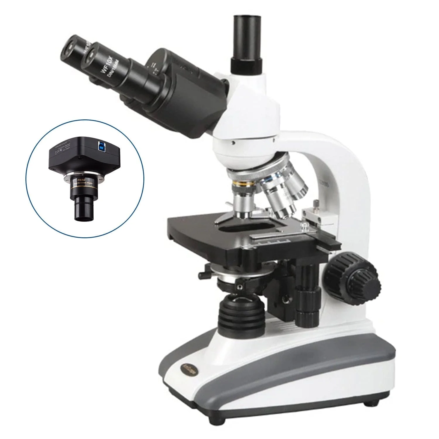 AmScope T360 Series Siedentopf Biological Trinocular Compound Microscope with 1W LED, 3D Mechanical Stage and Optional Digital Camera - Image 3