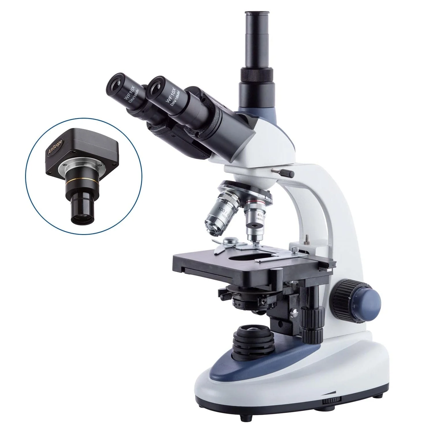 AmScope T380 Series Siedentopf Biological Trinocular Compound Microscope with 1W LED, Modern Ergonomic Design, 3D Mechanical Stage and Optional Digital Camera - Image 2