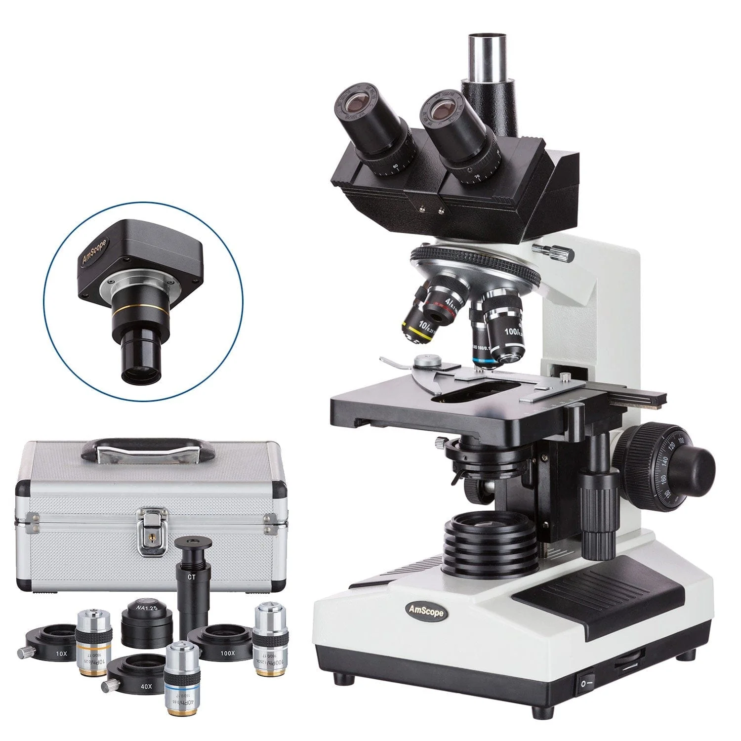 AmScope T390 Series Phase-Contrast Biological Trinocular Compound Microscope with 20W Halogen, 3D Mechanical Stage and Optional Digital Camera - Image 3