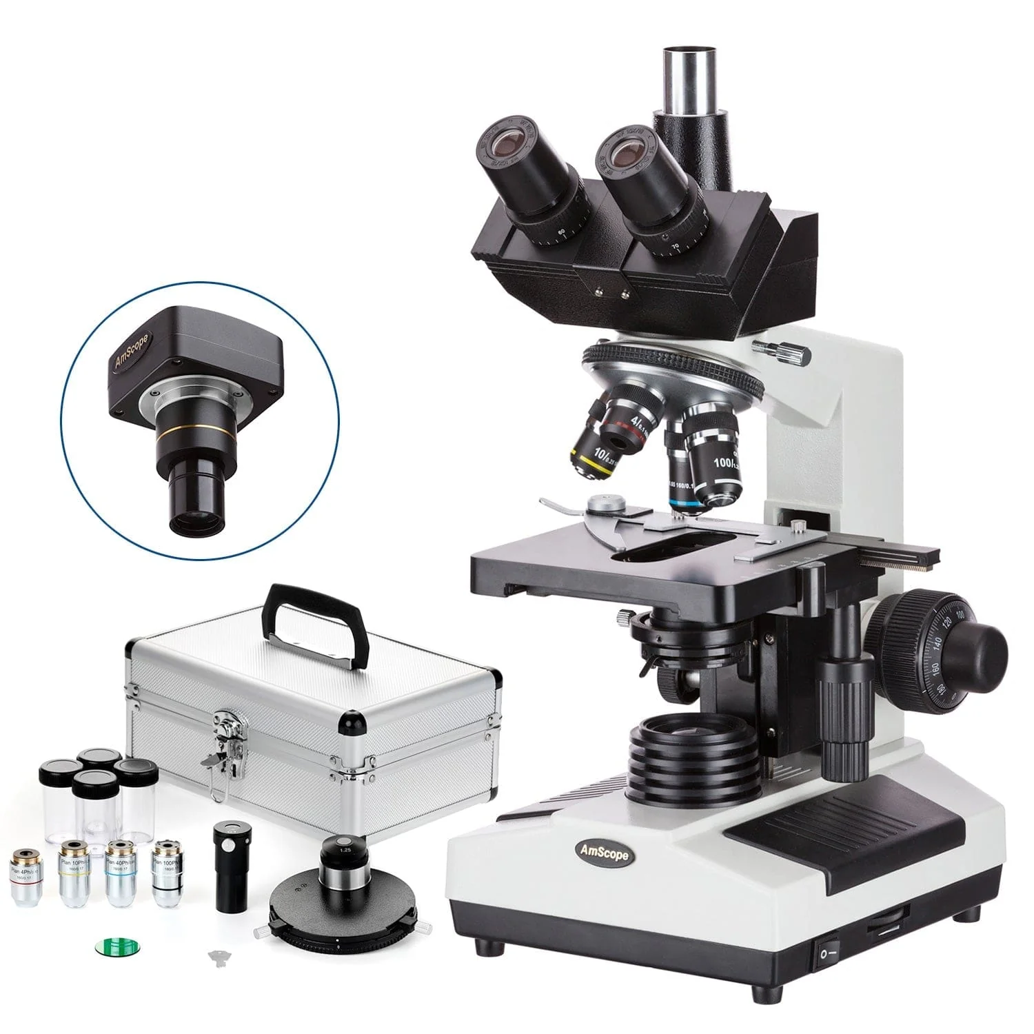 AmScope T390 Series Phase-Contrast Biological Trinocular Compound Microscope with 20W Halogen, Turret Condenser, 3D Mechanical Stage and Optional Digital Camera - Image 2