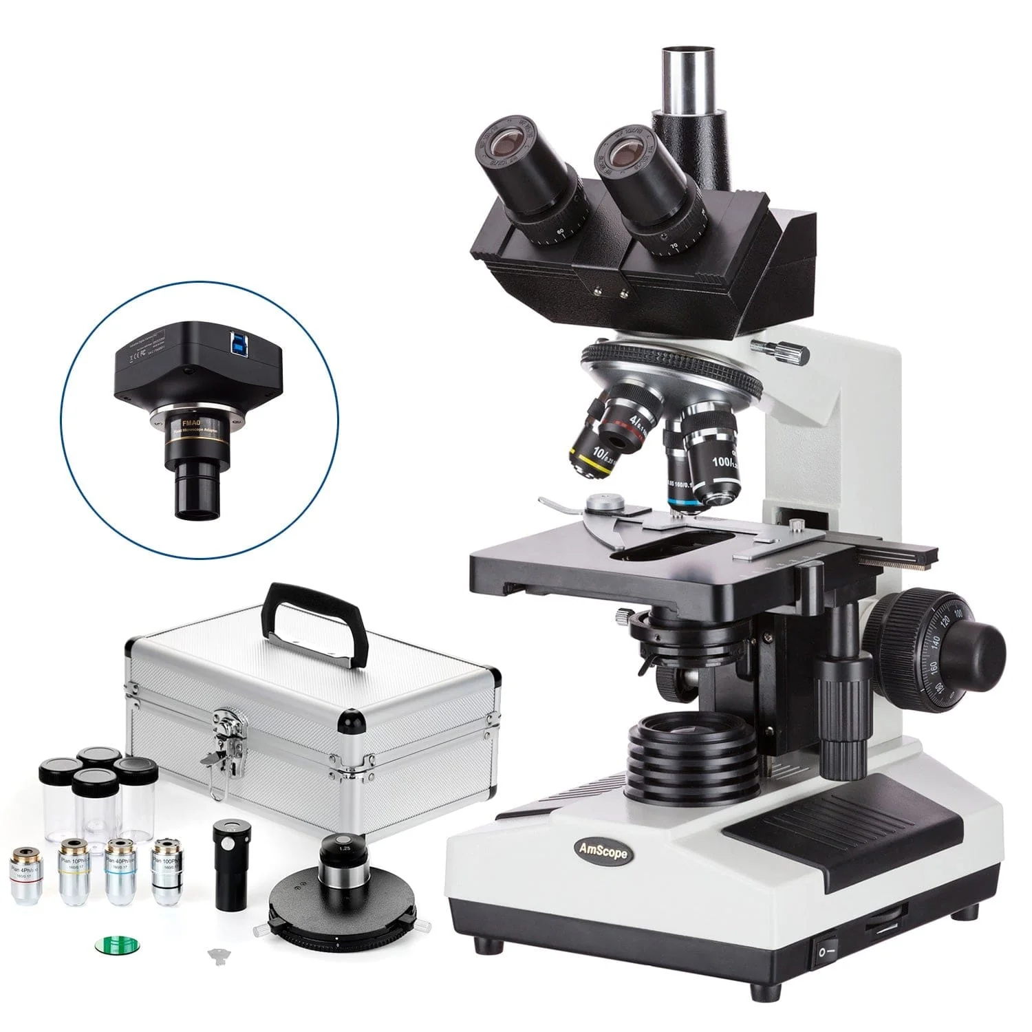 AmScope T390 Series Phase-Contrast Biological Trinocular Compound Microscope with 20W Halogen, Turret Condenser, 3D Mechanical Stage and Optional Digital Camera - Image 3