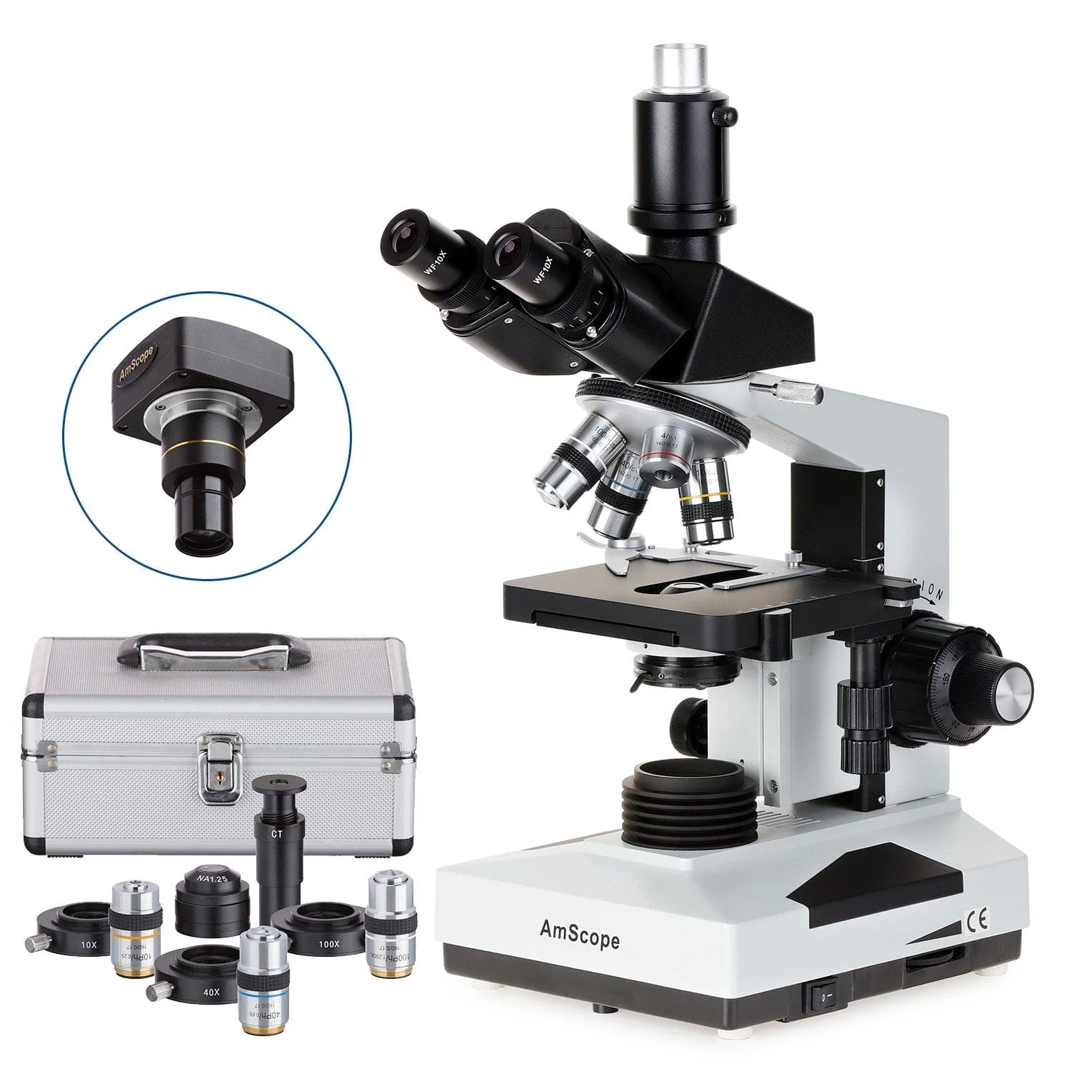 AmScope T490 Series Phase-Contrast Simul-Focal Trinocular Compound Microscope with 20W Halogen, 3D Mechanical Stage and Optional Digital Camera - Image 2