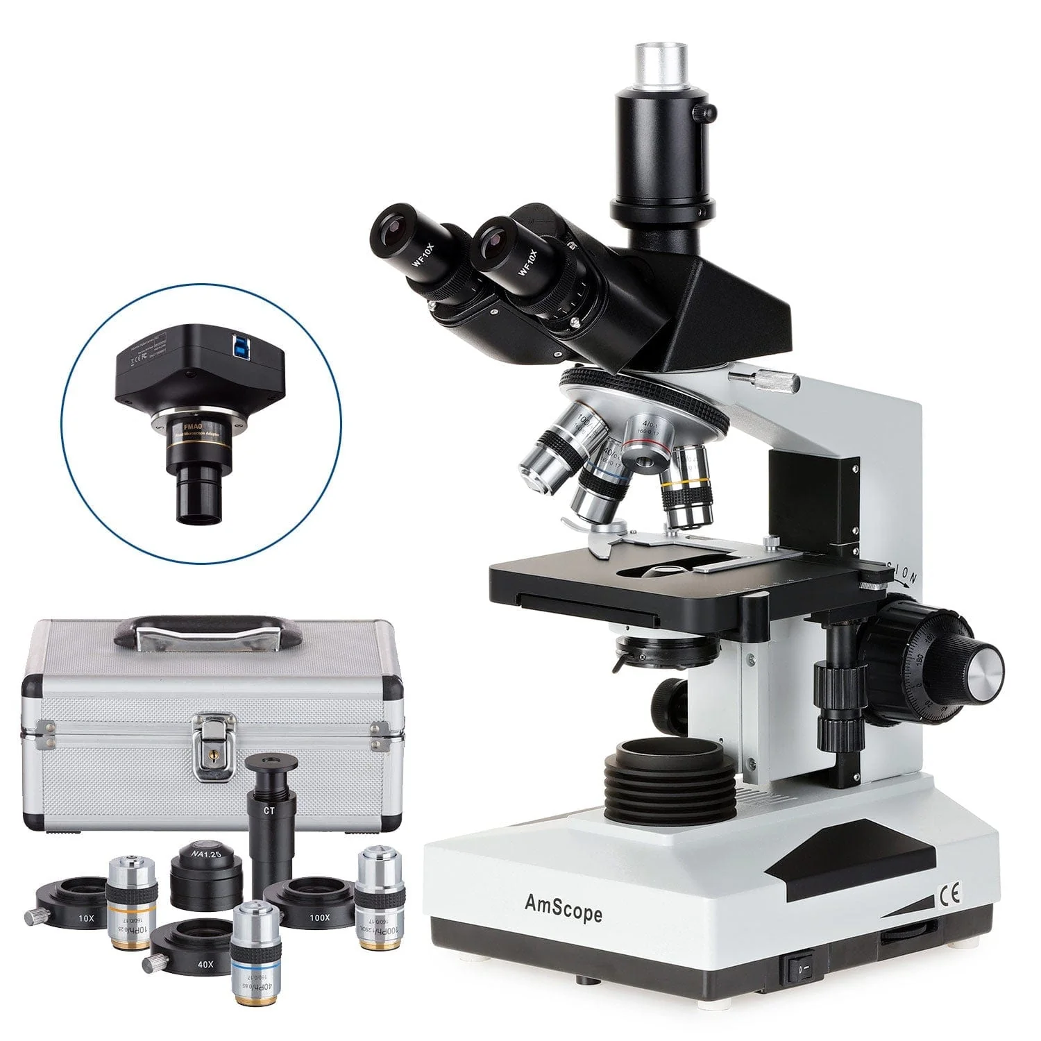 AmScope T490 Series Phase-Contrast Simul-Focal Trinocular Compound Microscope with 20W Halogen, 3D Mechanical Stage and Optional Digital Camera - Image 5