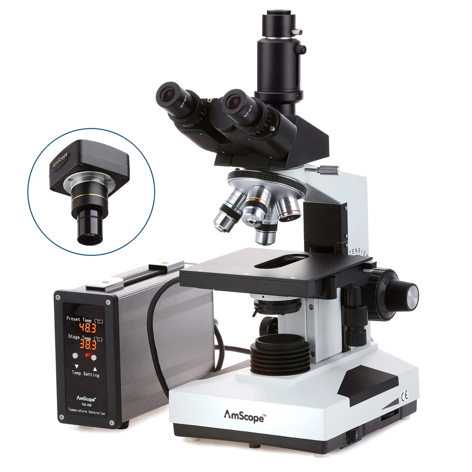 AmScope T490 Series Advanced Student and Professional Trinocular Compound Microscope 40X-2000X Magnification with Temperature Control Stage Warmer + Optional Digital Camera - Image 2