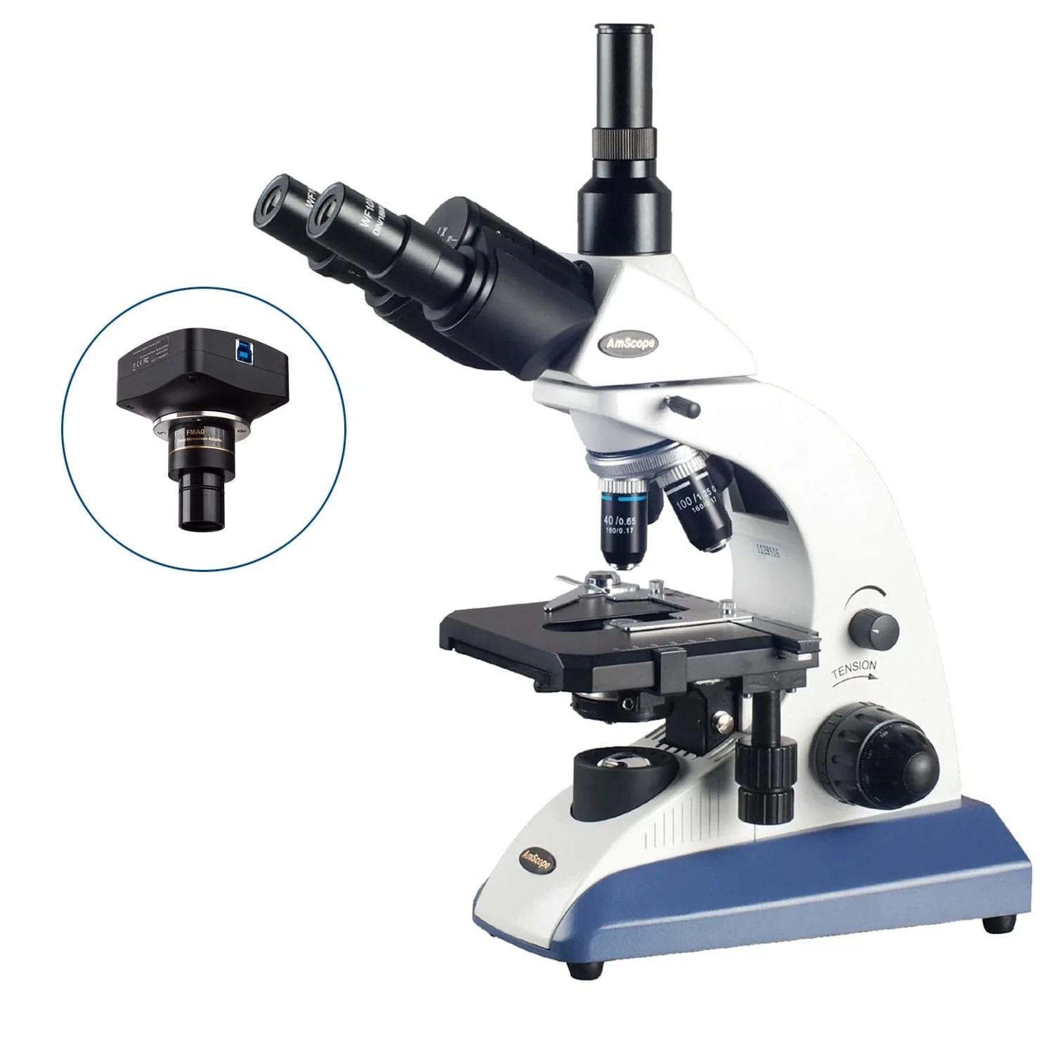 AmScope T520 Series Biological Trinocular Compound Microscope with 20W Halogen, 3D Mechanical Stage and Optional Digital Camera - Image 3