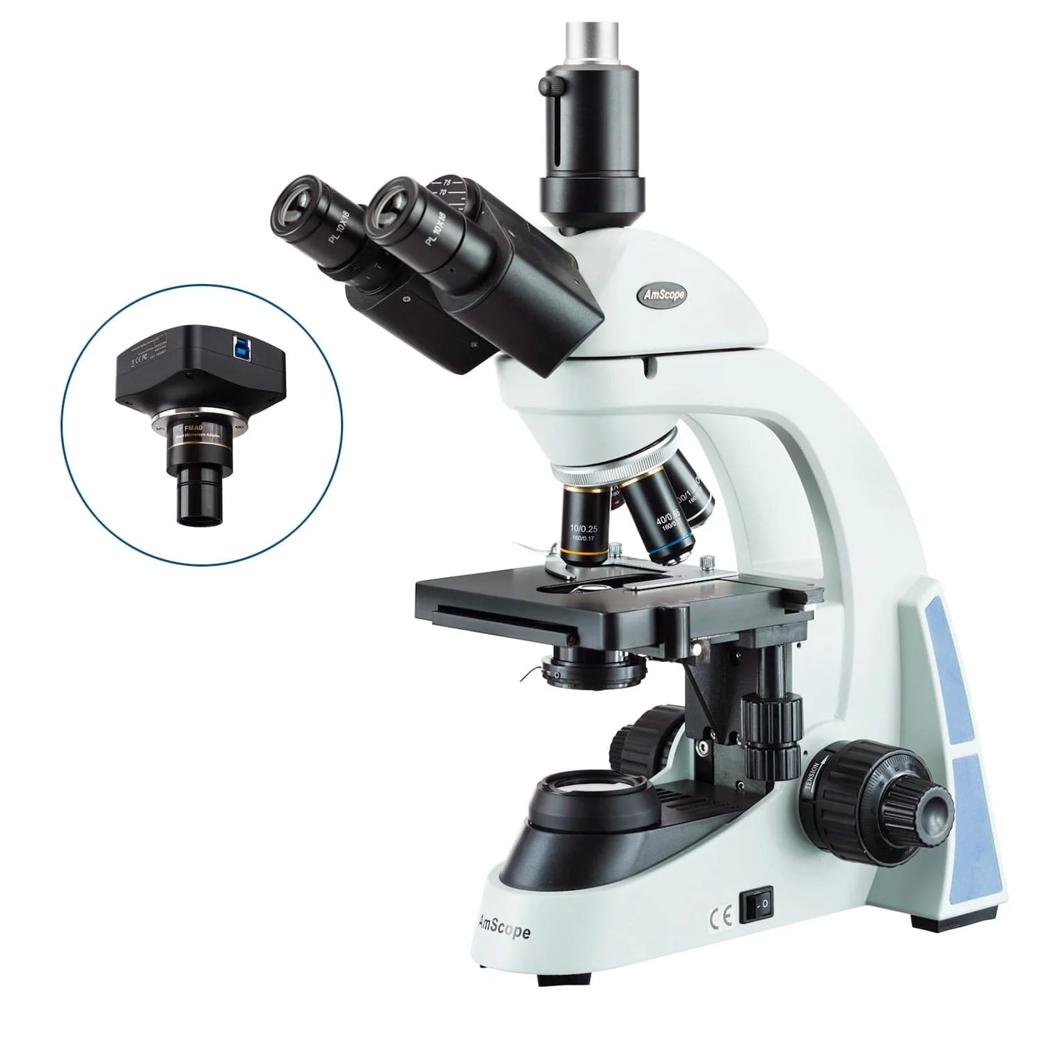 AmScope T550 Series Research Grade Trinocular Biological Compound Microscope 3W LED w/3D Mechanical Stage and Optional Digital Camera - Image 3