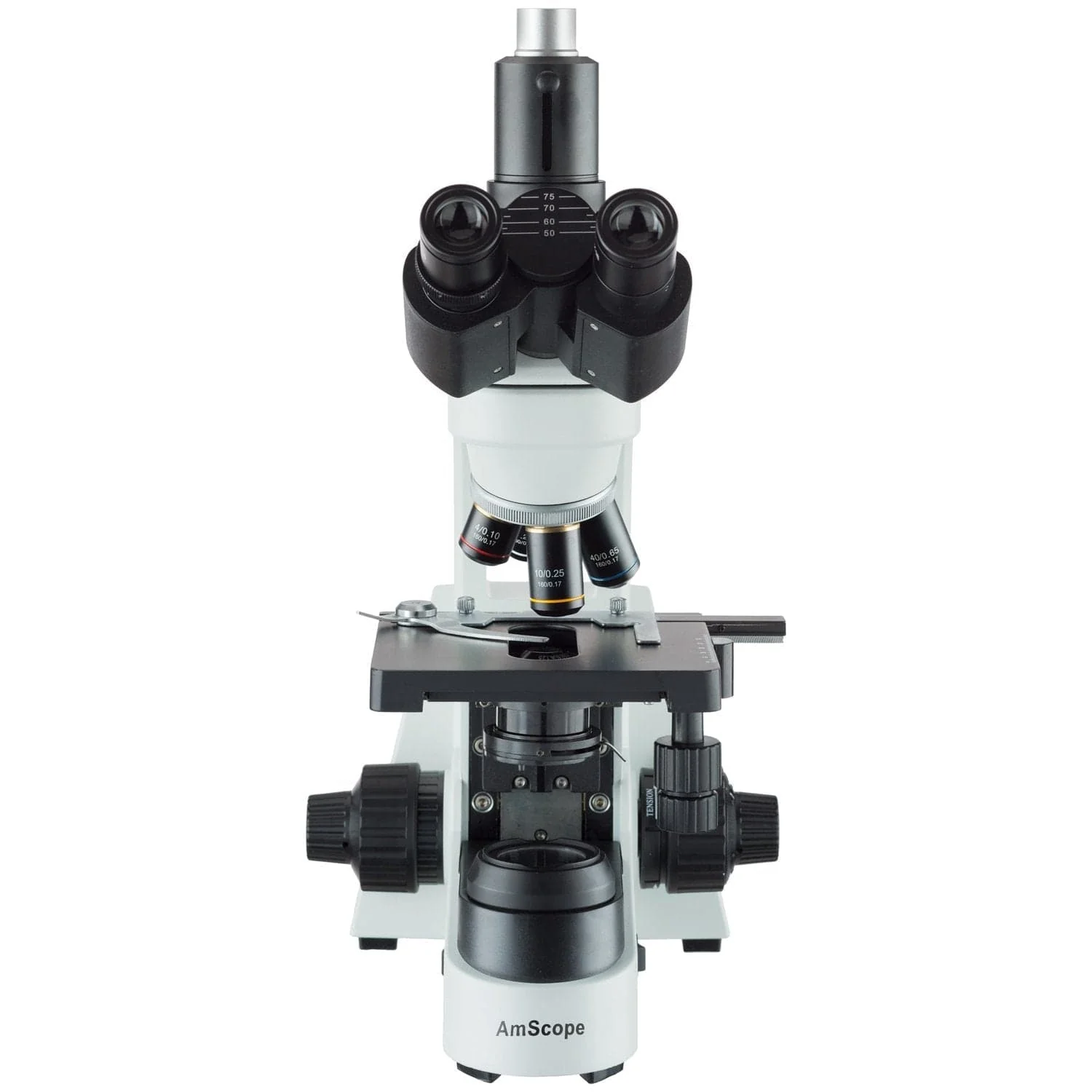 AmScope T550 Series Research Grade Trinocular Biological Compound Microscope 3W LED w/3D Mechanical Stage and Optional Digital Camera - Image 7