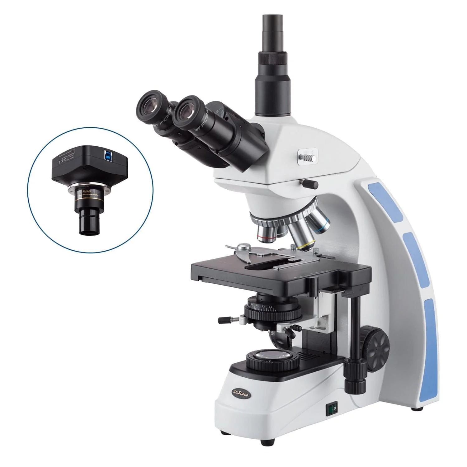 AmScope T570 Series Semi-Plan Biological Research Grade Trinocular Compound Microscope with 3W LED Kohler Illumination, 3D Mechanical Stage and Optional Digital Camera - Image 3