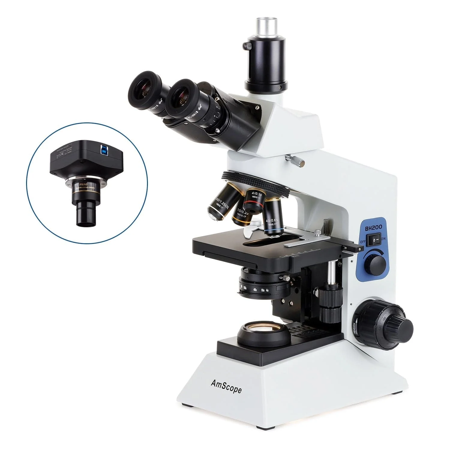 AmScope T580 Series Biological Research Grade Simul-Focal Trinocular Compound Microscope with 20W Halogen, 3D Mechanical Stage and Optional Digital Camera - Image 3