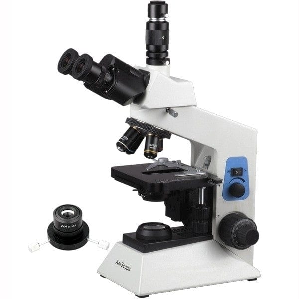 AmScope T580 Series Simul-Focal Darkfield Trinocular Compound Microscope with Optional Digital Camera