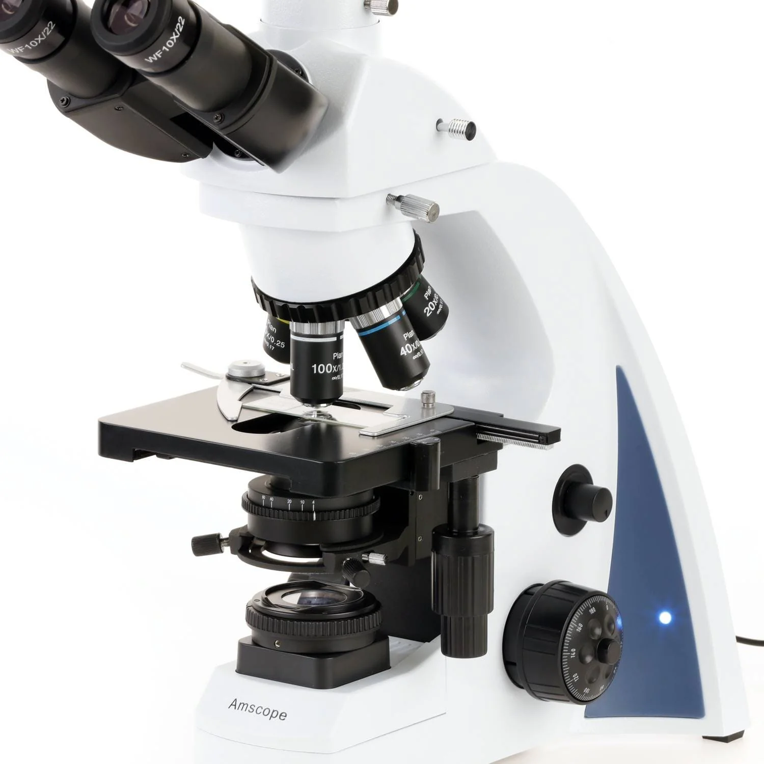 AmScope T670 Series Infinity-corrected Darkfield Trinocular Compound Microscope with LED Koehler Illumination, Quintuple Nosepiece and Optional Digital Camera - Image 6