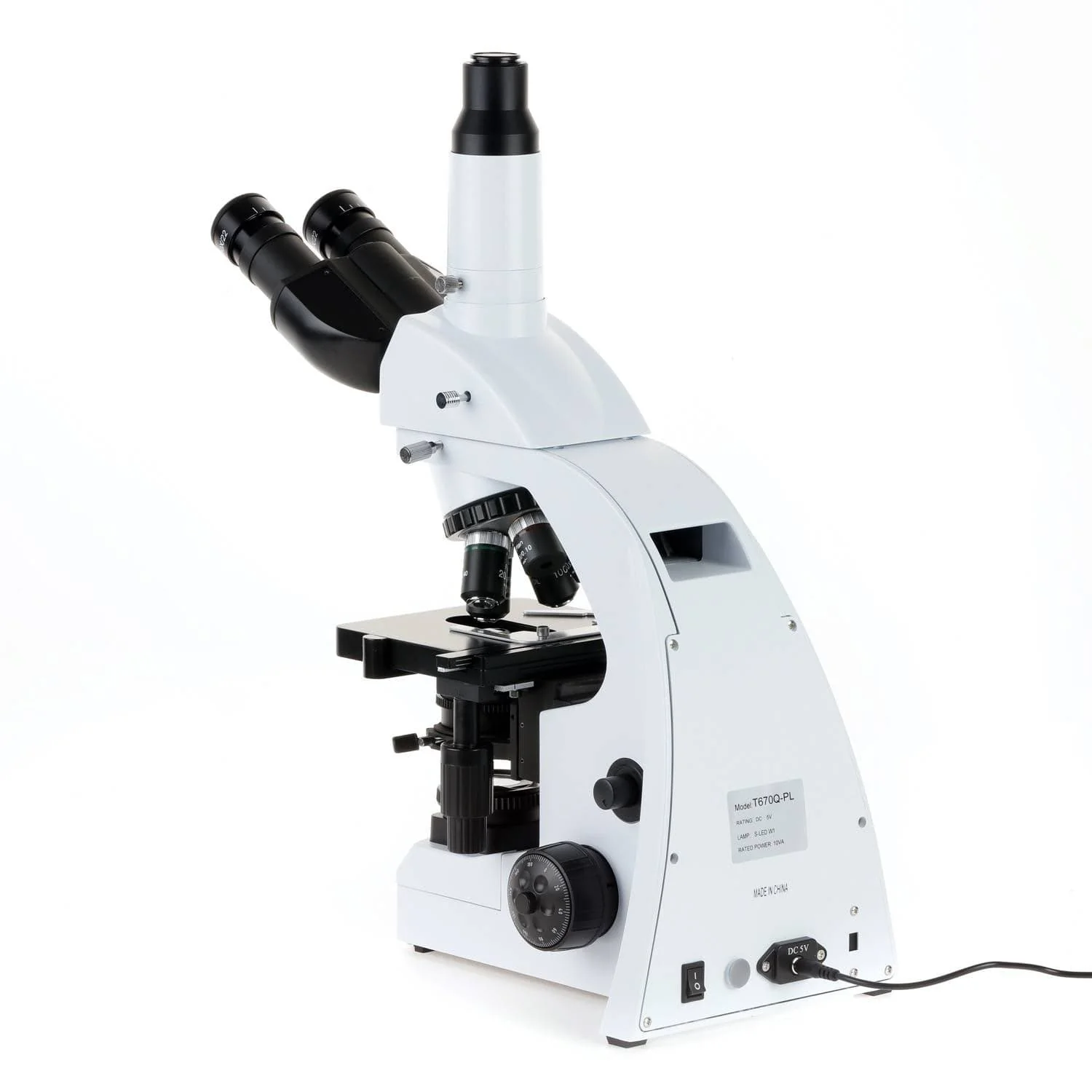 AmScope T670 Series Infinity-corrected Darkfield Trinocular Compound Microscope with LED Koehler Illumination, Quintuple Nosepiece and Optional Digital Camera - Image 3