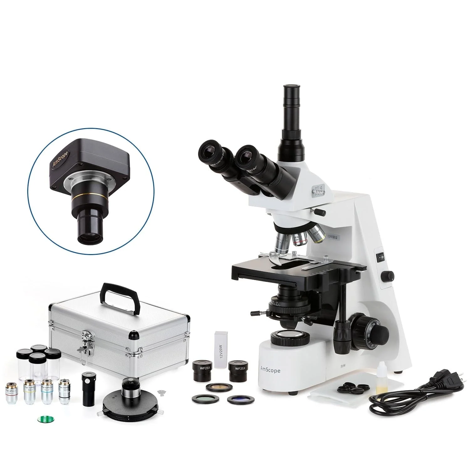 AmScope T690 Series Trinocular Compound Microscope with 20W Halogen Kohler Illumination Infinity-Corrected Plan Phase-Contrast, Turret Condenser, 3D mechanical Stage and Optional Digital Camera - Image 2