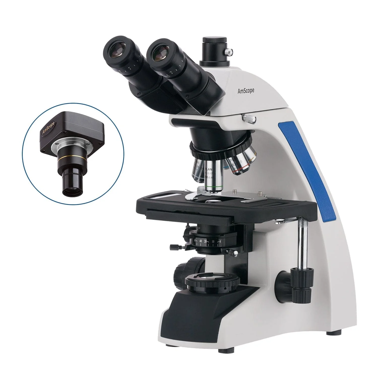 AmScope T720 Series Infinity-Corrected LED Kohler Illumination Trinocular Compound Microscope with Quintuple Nosepiece + Optional Digital Camera - Image 2