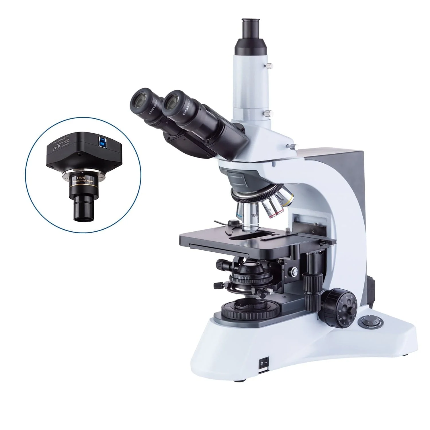 AmScope T750 Series Biological Trinocular Compound Microscope with Infinity-Corrected 30W Halogen Kohler Illumination, 3D Mechanical Stage and Optional Digital Camera - Image 4