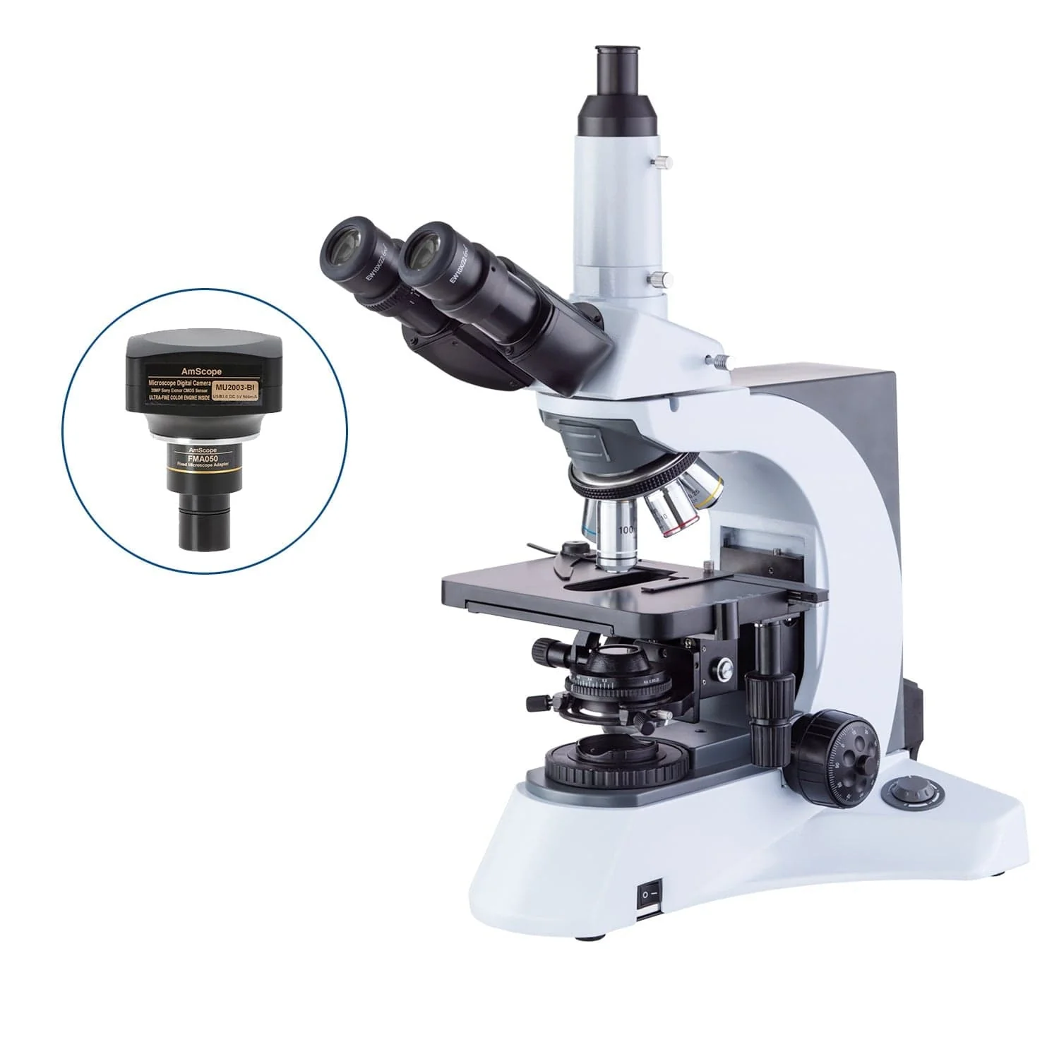 AmScope T750 Series Biological Trinocular Compound Microscope with Infinity-Corrected 30W Halogen Kohler Illumination, 3D Mechanical Stage and Optional Digital Camera - Image 7