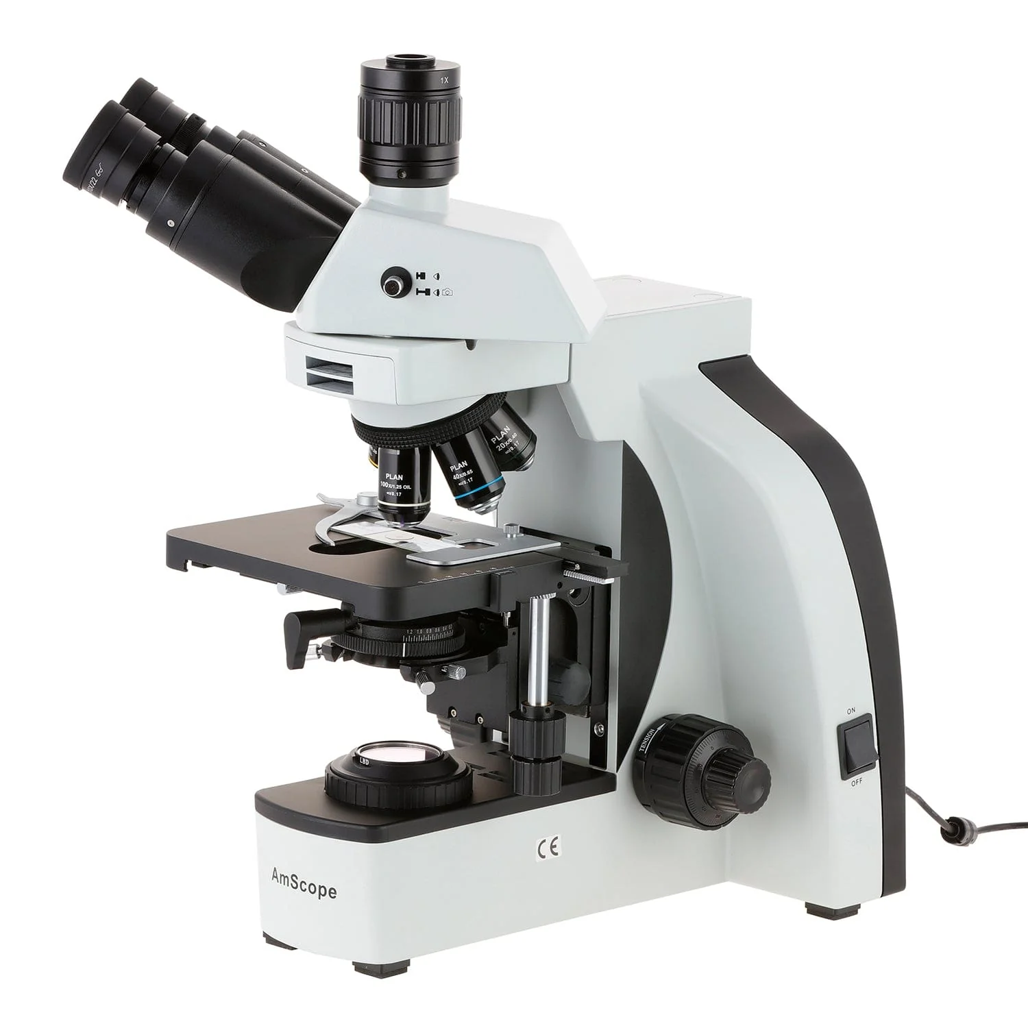 AmScope T800 Series Dual Illumination Infinity-Corrected Plan 3W LED Trinocular Compound Microscope with Optional Actively Cooled Digital Camera and 3D mechanical Stage - Image 10