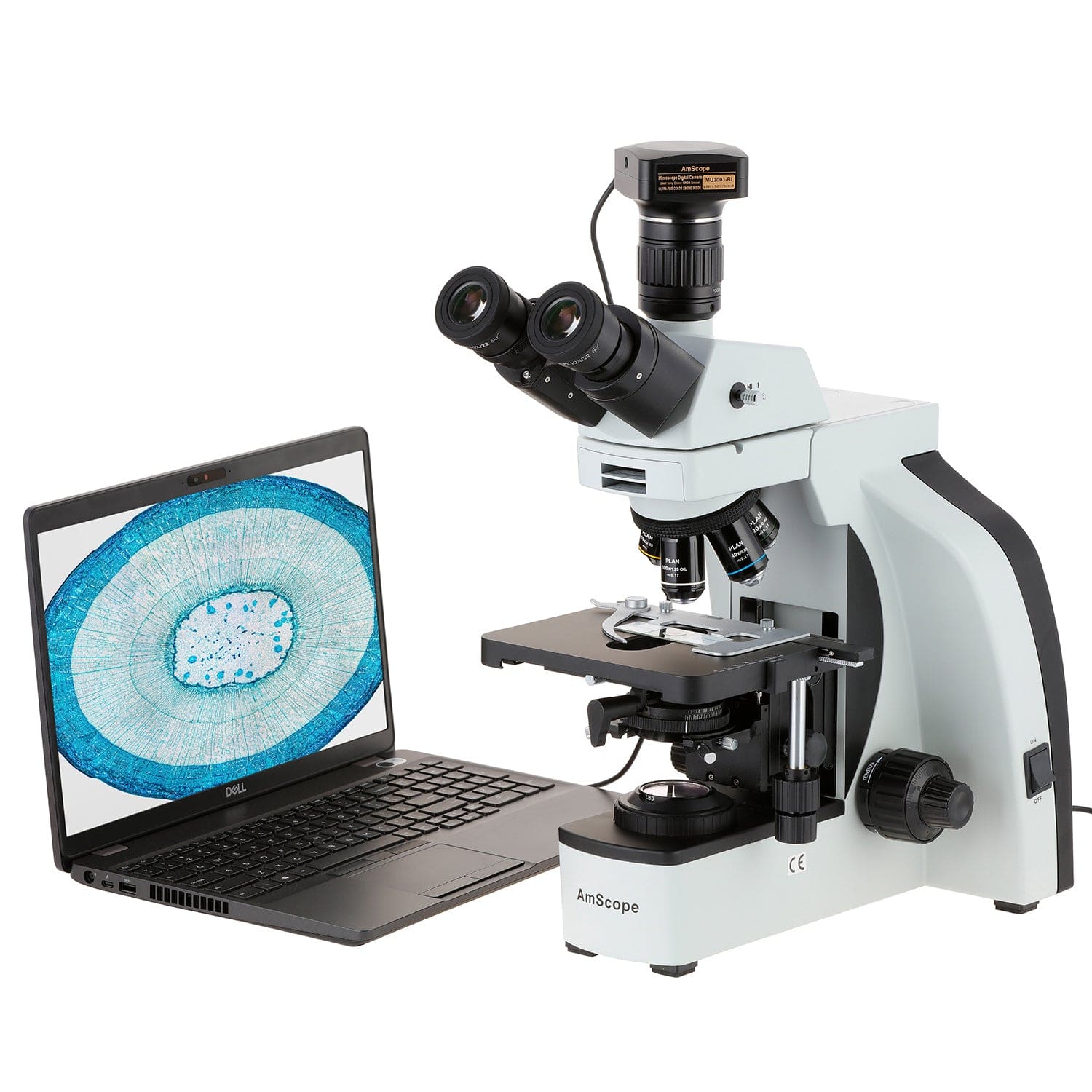 AmScope T800 Series Dual Illumination Infinity-Corrected Plan 3W LED Trinocular Compound Microscope with Optional Actively Cooled Digital Camera and 3D mechanical Stage - Image 5
