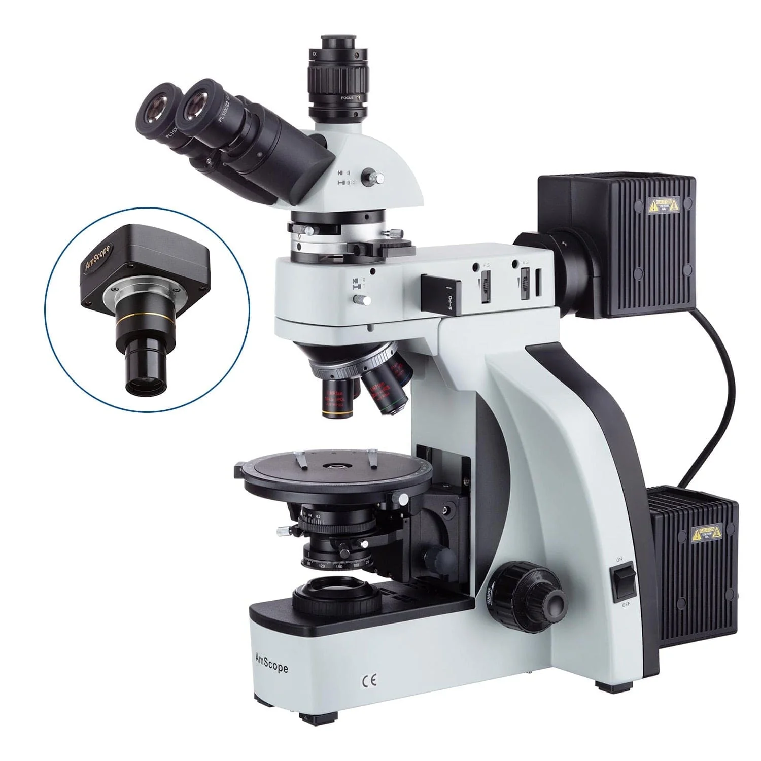 AmScope T800 Series Professional Grade Polarized-Light Trinocular Compound Microscope with Dual Illumination, Optional Back-Lit Camera and 3D Mechanical Stage - Image 2