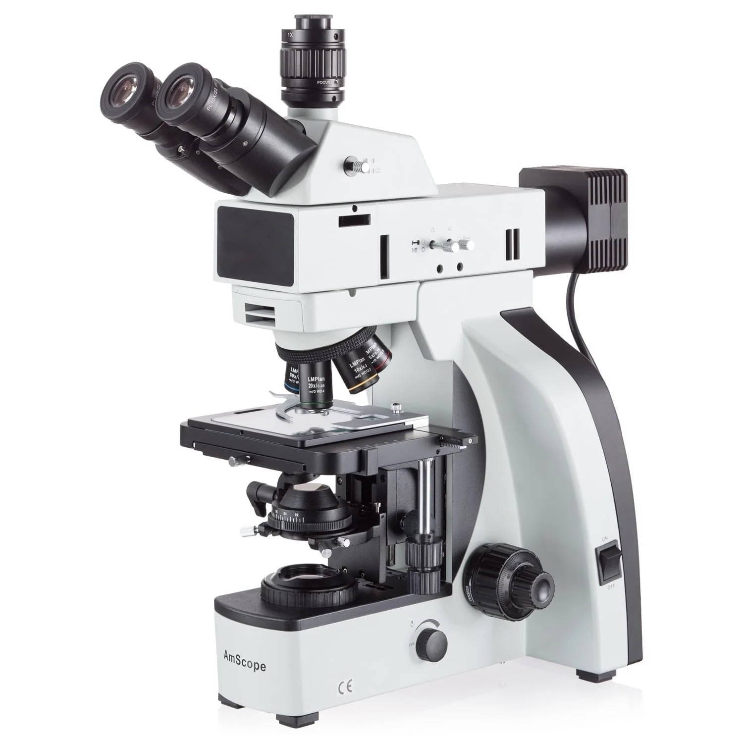 AmScope T800 Series Infinity-Corrected Metallurgical Trinocular Compound Microscope with Dual LED Illumination and Optional Global Shutter Digital Camera