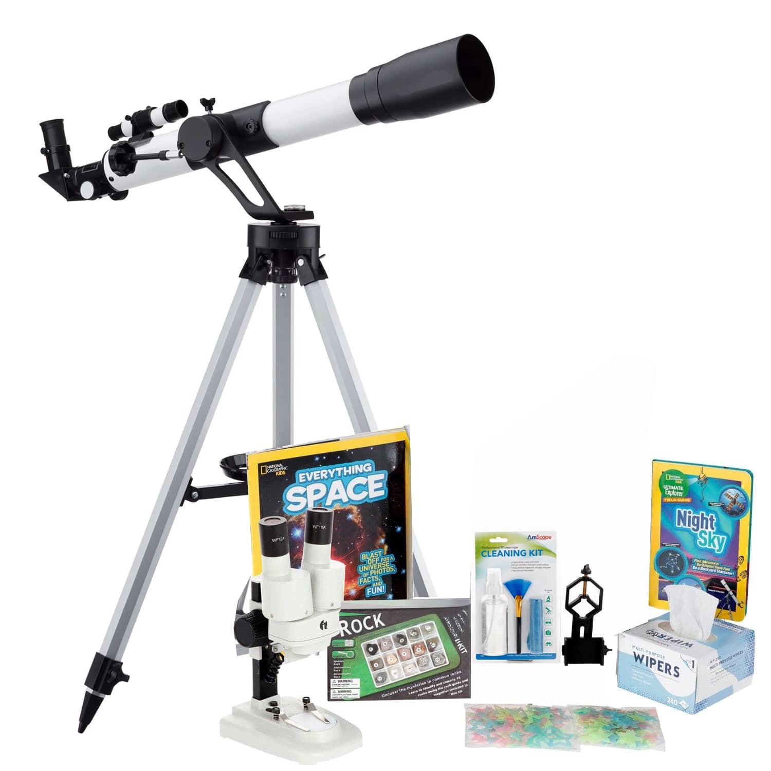 AmScope Kid's Telescope Beginner Astronomer Series featuring 350X 700x60mm AmScope Kid's Telescope, Space-Themed Activity Kit, and more - Image 2