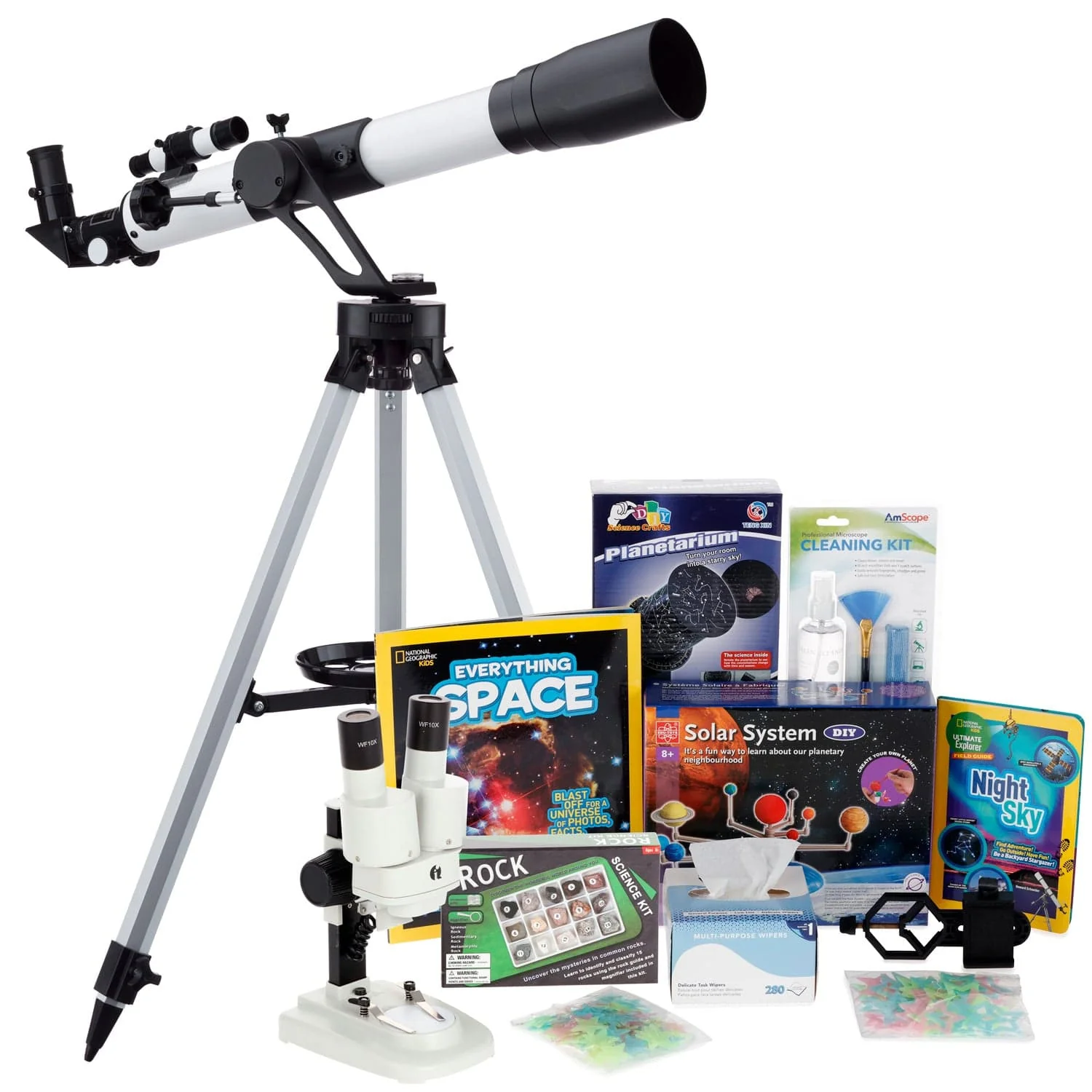 AmScope Kid's Telescope Beginner Astronomer Series featuring 350X 700x60mm AmScope Kid's Telescope, Space-Themed Activity Kit, and more - Image 3