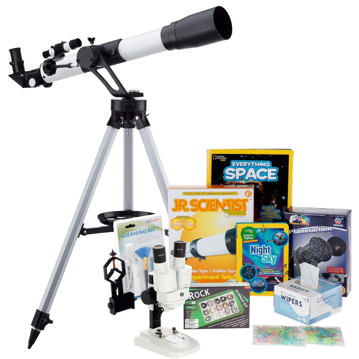 AmScope Kid's Telescope Beginner Astronomer Series featuring 350X 700x60mm AmScope Kid's Telescope, Space-Themed Activity Kit, and more - Image 4