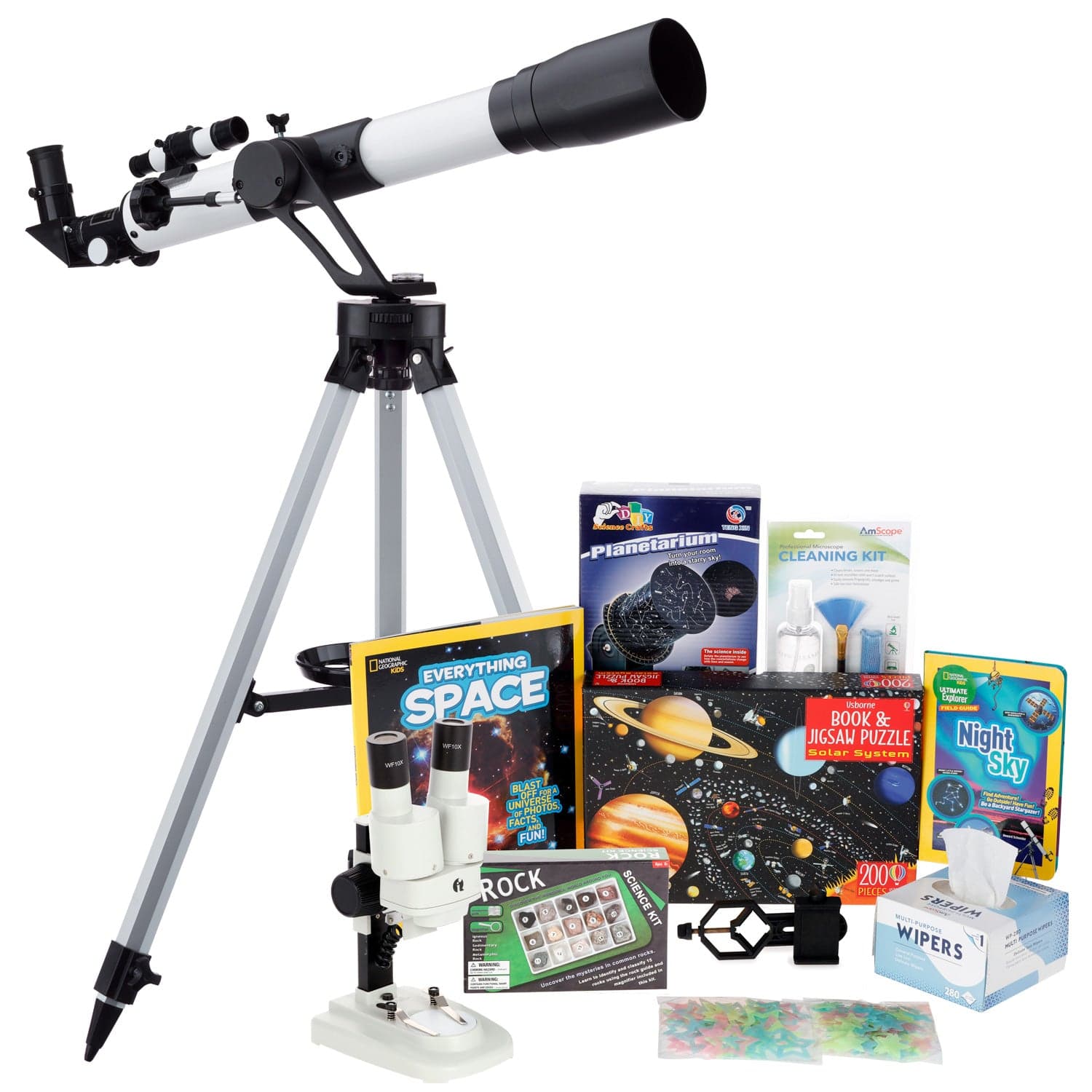 AmScope Kid's Telescope Beginner Astronomer Series featuring 350X 700x60mm AmScope Kid's Telescope, Space-Themed Activity Kit, and more - Image 5