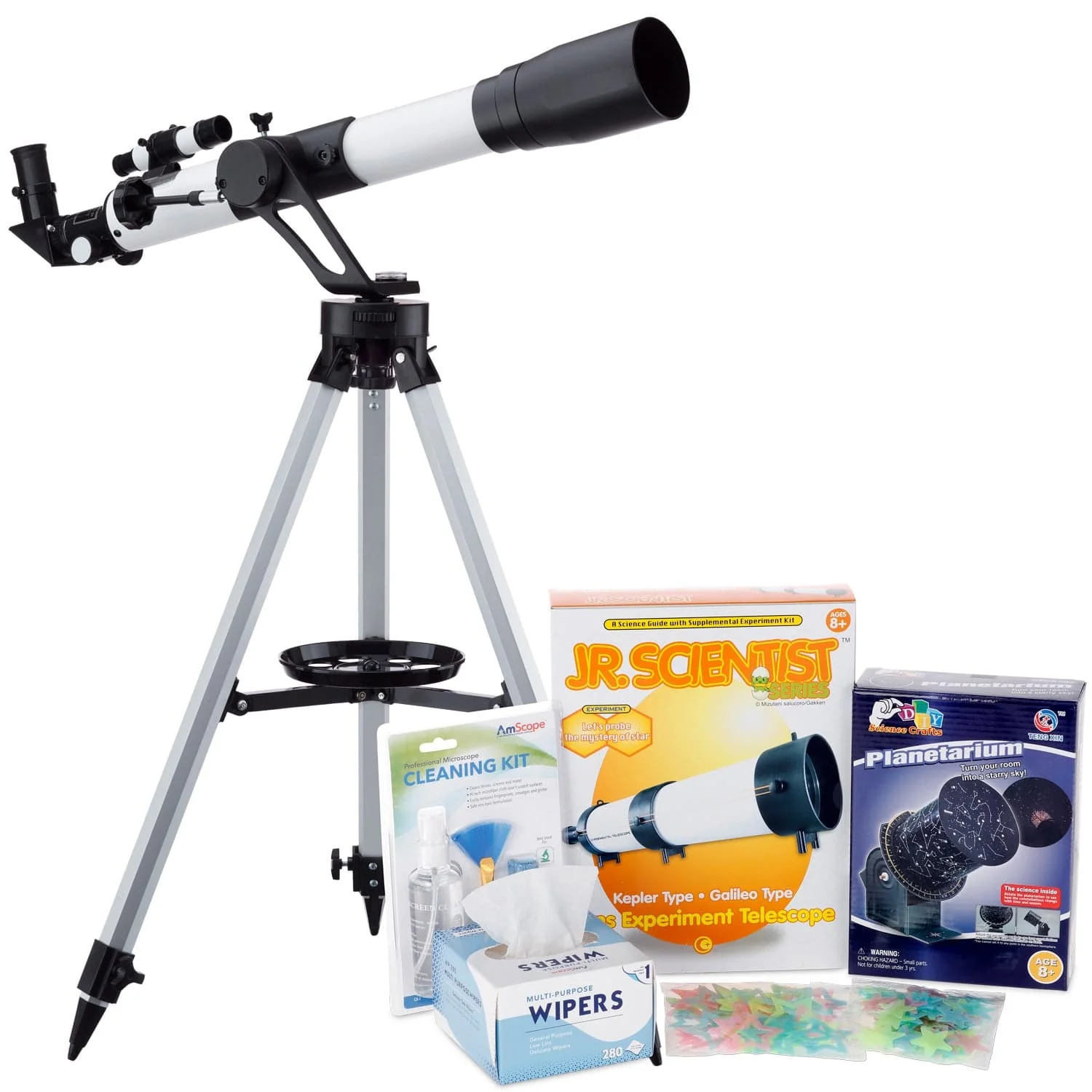 AmScope Kid's Telescope Beginner Astronomer Series featuring 350X 700x60mm AmScope Kid's Telescope, Space-Themed Activity Kit, and more - Image 7